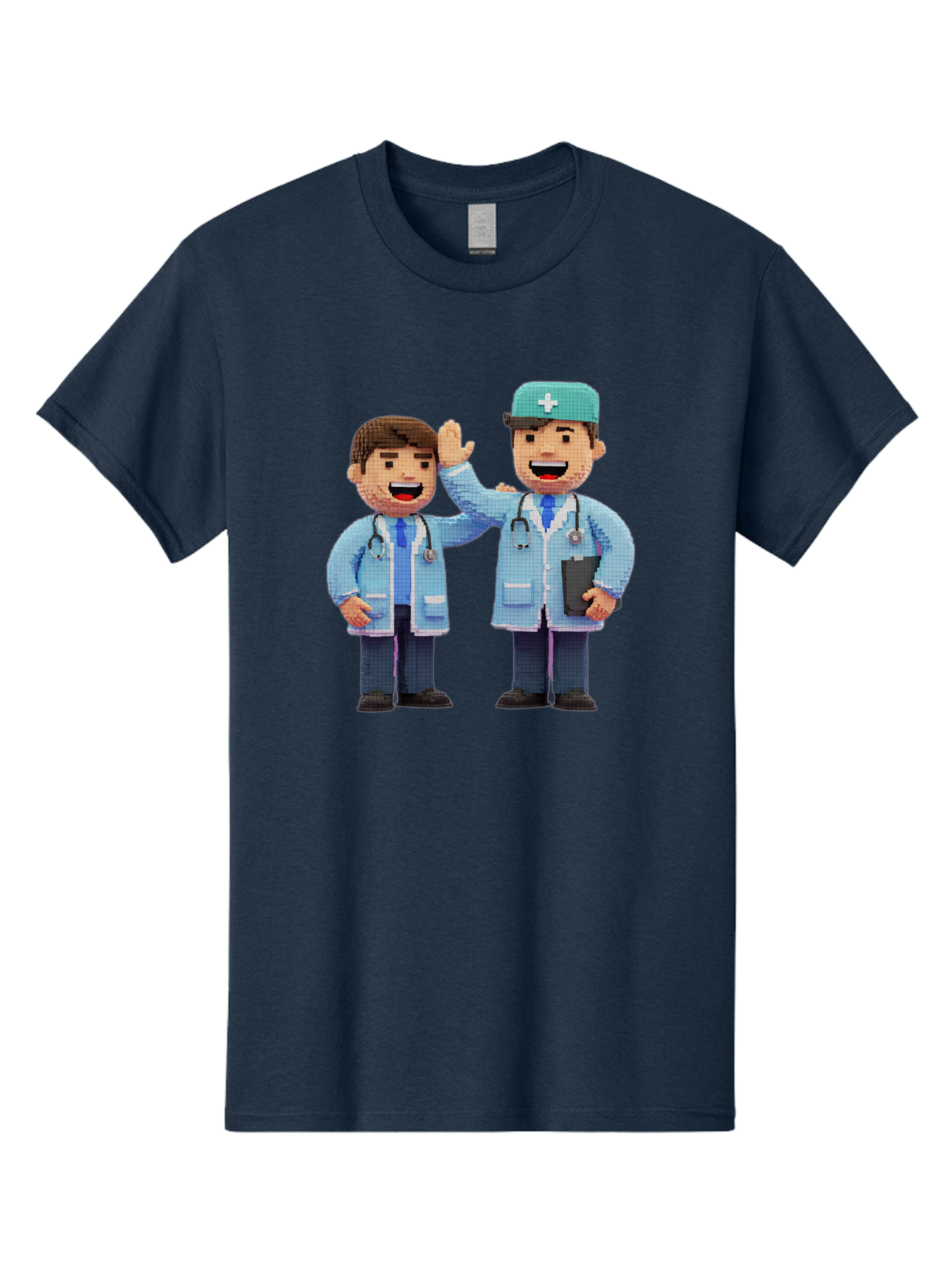 Doctors Men'S Graphic Tee, 100% Cotton, Comfortable Casual Summer Wear, Machine Washable, Doctors High Fiving, Medical Professionals, Healthcare Workers, Pixel Art, Stethoscope, Doctor'S Coat, Friendly Gesture, Teamwork Baa494