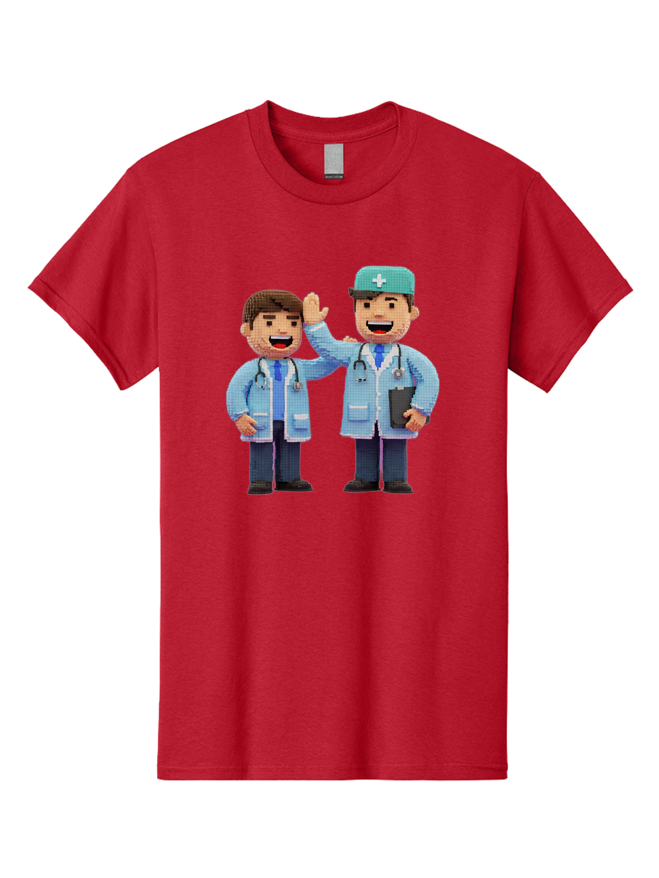 Doctors Men'S Graphic Tee, 100% Cotton, Comfortable Casual Summer Wear, Machine Washable, Doctors High Fiving, Medical Professionals, Healthcare Workers, Pixel Art, Stethoscope, Doctor'S Coat, Friendly Gesture, Teamwork Baa494