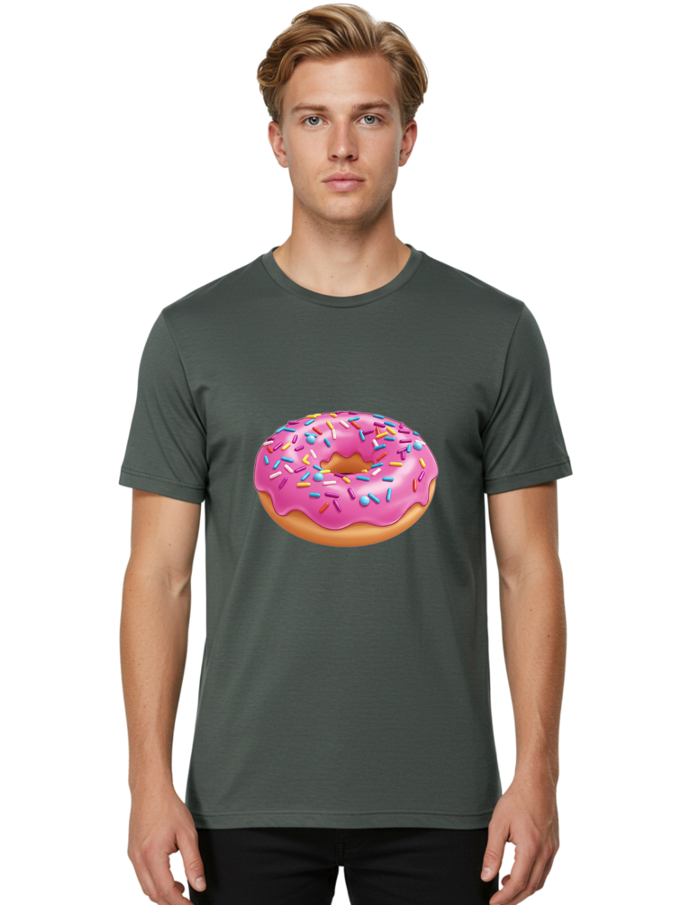 Donut-3 Men'S Graphic Tee, 100% Cotton, Comfortable Casual Summer Wear, Machine Washable, Pink Frosted Donut, Colorful Sprinkles, Sweet Treats, Baked Goods, Tasty Desserts, Donut With Sprinkles, Glazed Donut Baa497