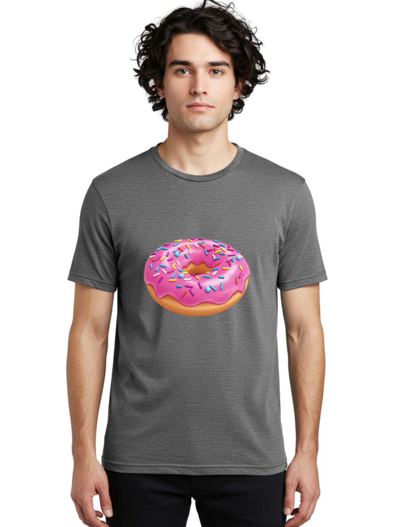 Donut-3 Men'S Graphic Tee, 100% Cotton, Comfortable Casual Summer Wear, Machine Washable, Pink Frosted Donut, Colorful Sprinkles, Sweet Treats, Baked Goods, Tasty Desserts, Donut With Sprinkles, Glazed Donut Baa497