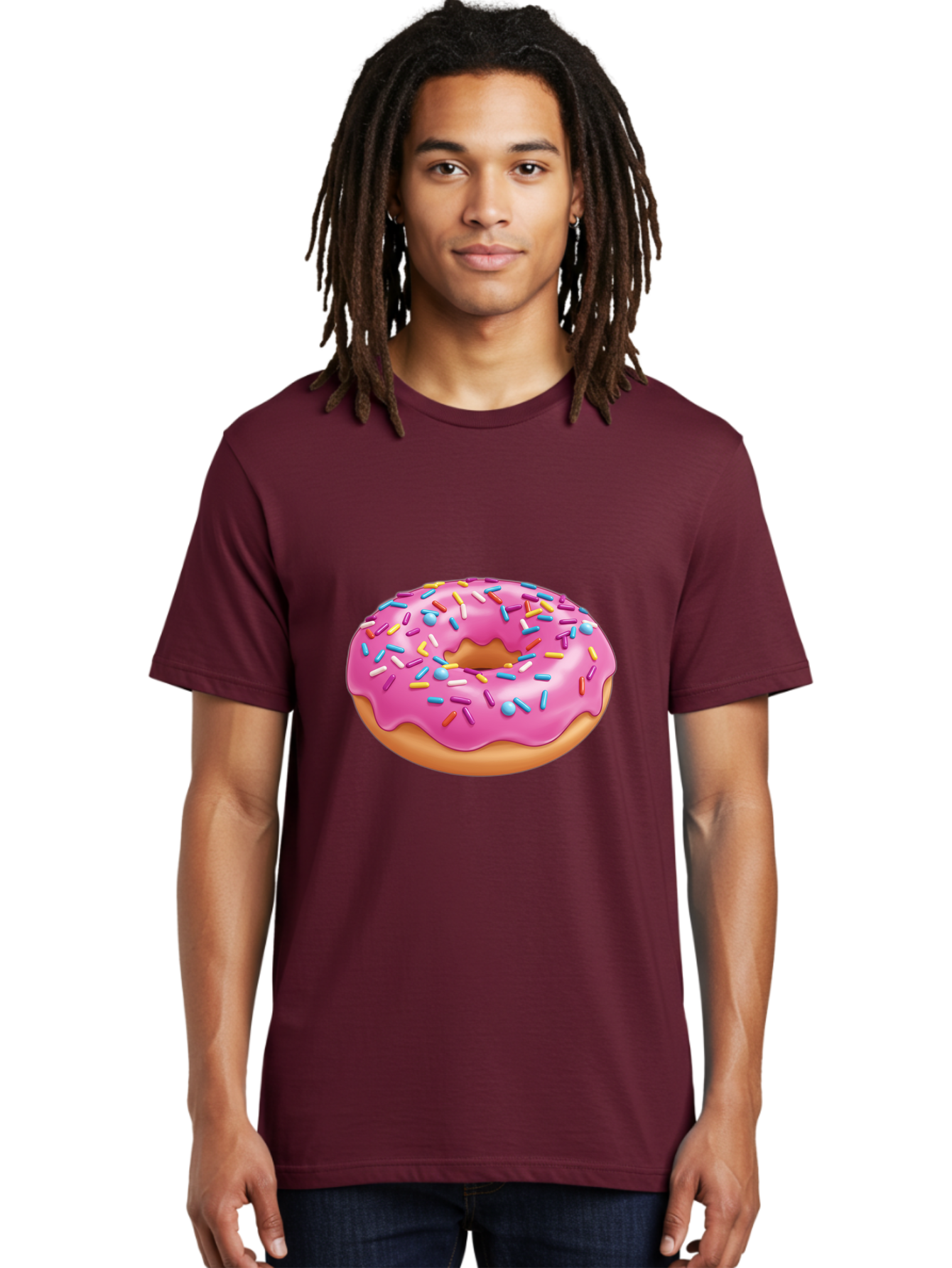 Donut-3 Men'S Graphic Tee, 100% Cotton, Comfortable Casual Summer Wear, Machine Washable, Pink Frosted Donut, Colorful Sprinkles, Sweet Treats, Baked Goods, Tasty Desserts, Donut With Sprinkles, Glazed Donut Baa497
