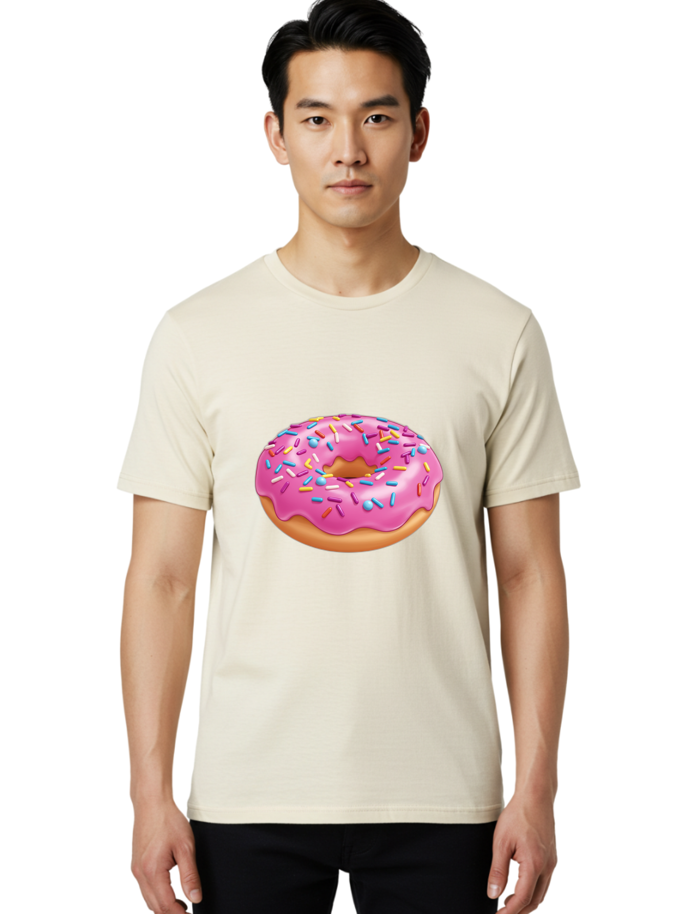 Donut-3 Men'S Graphic Tee, 100% Cotton, Comfortable Casual Summer Wear, Machine Washable, Pink Frosted Donut, Colorful Sprinkles, Sweet Treats, Baked Goods, Tasty Desserts, Donut With Sprinkles, Glazed Donut Baa497
