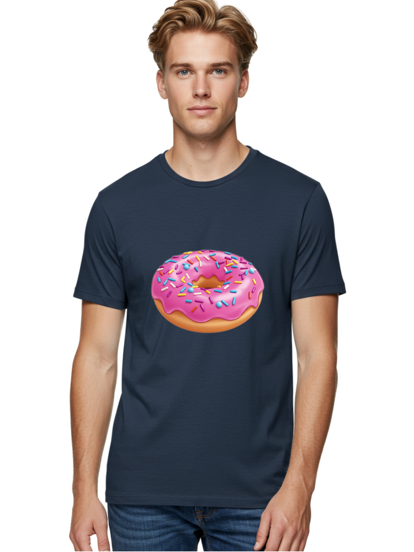 Donut-3 Men'S Graphic Tee, 100% Cotton, Comfortable Casual Summer Wear, Machine Washable, Pink Frosted Donut, Colorful Sprinkles, Sweet Treats, Baked Goods, Tasty Desserts, Donut With Sprinkles, Glazed Donut Baa497