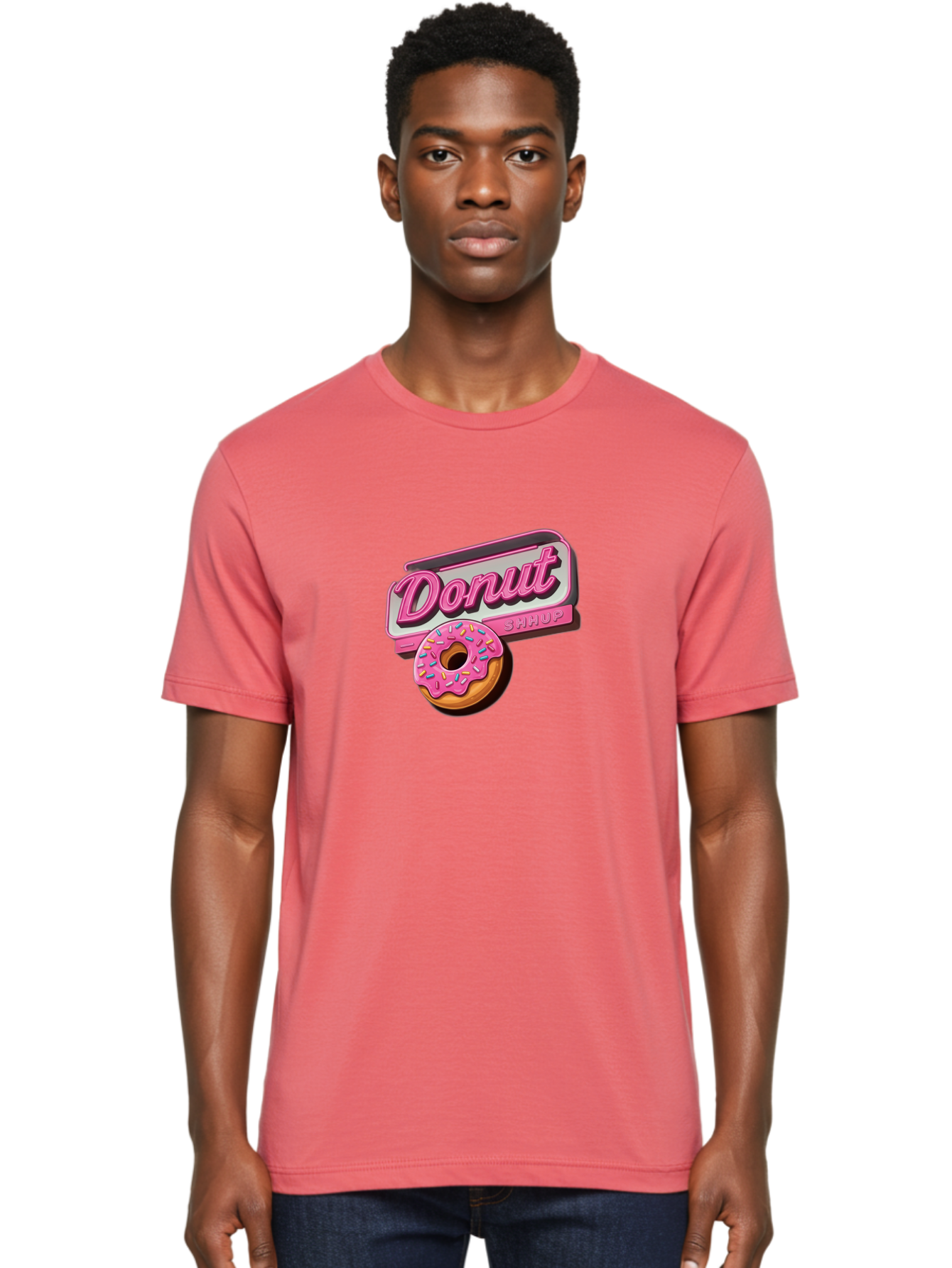 Donut-5 Men'S Graphic Tee, 100% Cotton, Comfortable Casual Summer Wear, Machine Washable, Donut With Pink Glaze And Sprinkles, Donut Shop Sign, Sweet Treats, Bakery, Dessert, Colorful, Pastel, Tasty, Donut Lover, Treat Yourself Baa499