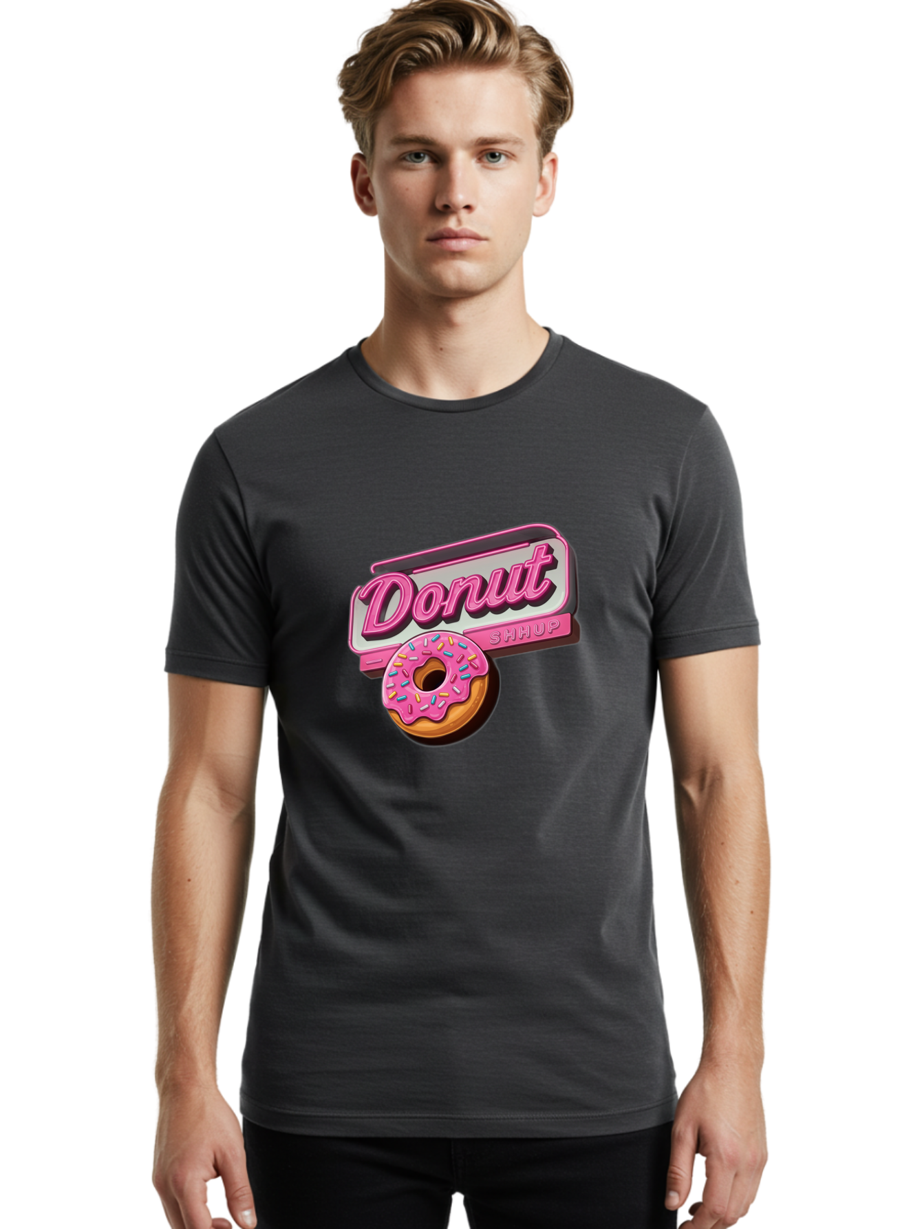 Donut-5 Men'S Graphic Tee, 100% Cotton, Comfortable Casual Summer Wear, Machine Washable, Donut With Pink Glaze And Sprinkles, Donut Shop Sign, Sweet Treats, Bakery, Dessert, Colorful, Pastel, Tasty, Donut Lover, Treat Yourself Baa499