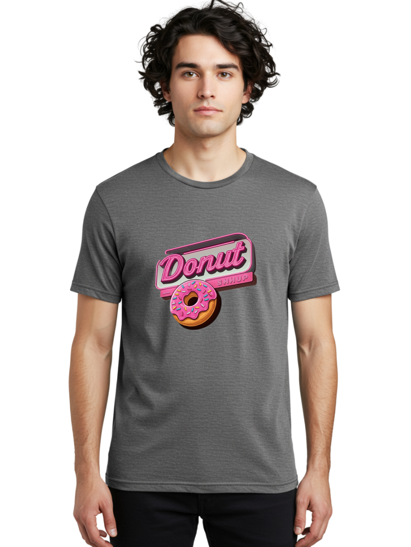 Donut-5 Men'S Graphic Tee, 100% Cotton, Comfortable Casual Summer Wear, Machine Washable, Donut With Pink Glaze And Sprinkles, Donut Shop Sign, Sweet Treats, Bakery, Dessert, Colorful, Pastel, Tasty, Donut Lover, Treat Yourself Baa499
