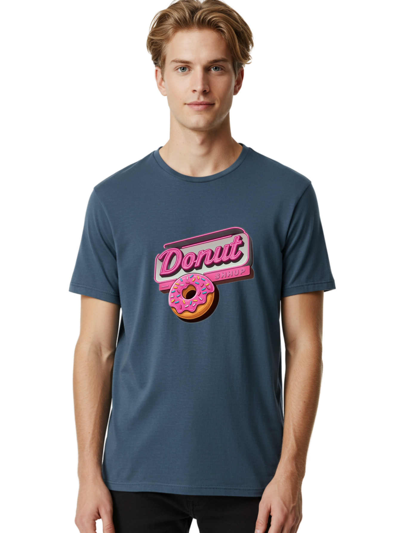 Donut-5 Men'S Graphic Tee, 100% Cotton, Comfortable Casual Summer Wear, Machine Washable, Donut With Pink Glaze And Sprinkles, Donut Shop Sign, Sweet Treats, Bakery, Dessert, Colorful, Pastel, Tasty, Donut Lover, Treat Yourself Baa499