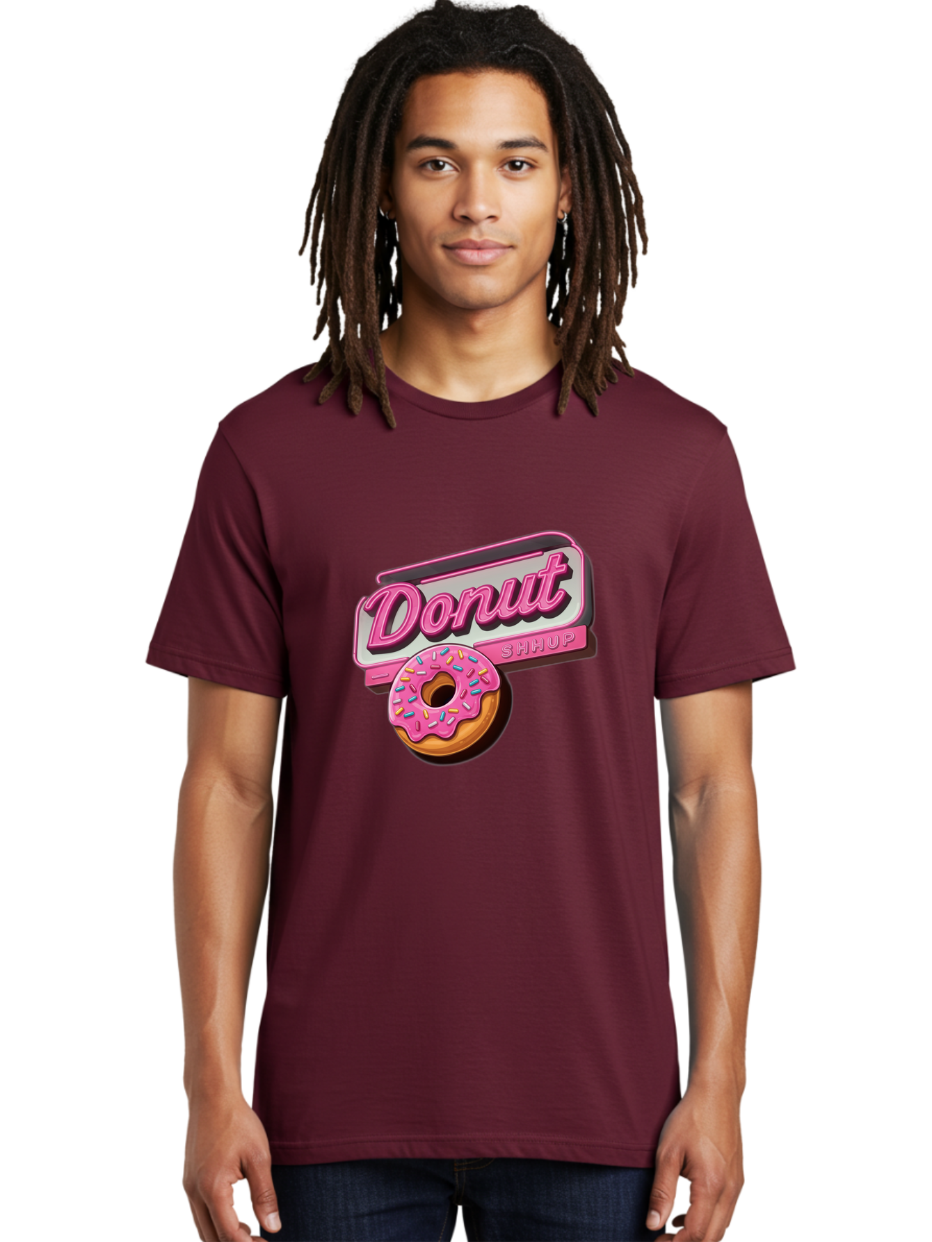 Donut-5 Men'S Graphic Tee, 100% Cotton, Comfortable Casual Summer Wear, Machine Washable, Donut With Pink Glaze And Sprinkles, Donut Shop Sign, Sweet Treats, Bakery, Dessert, Colorful, Pastel, Tasty, Donut Lover, Treat Yourself Baa499