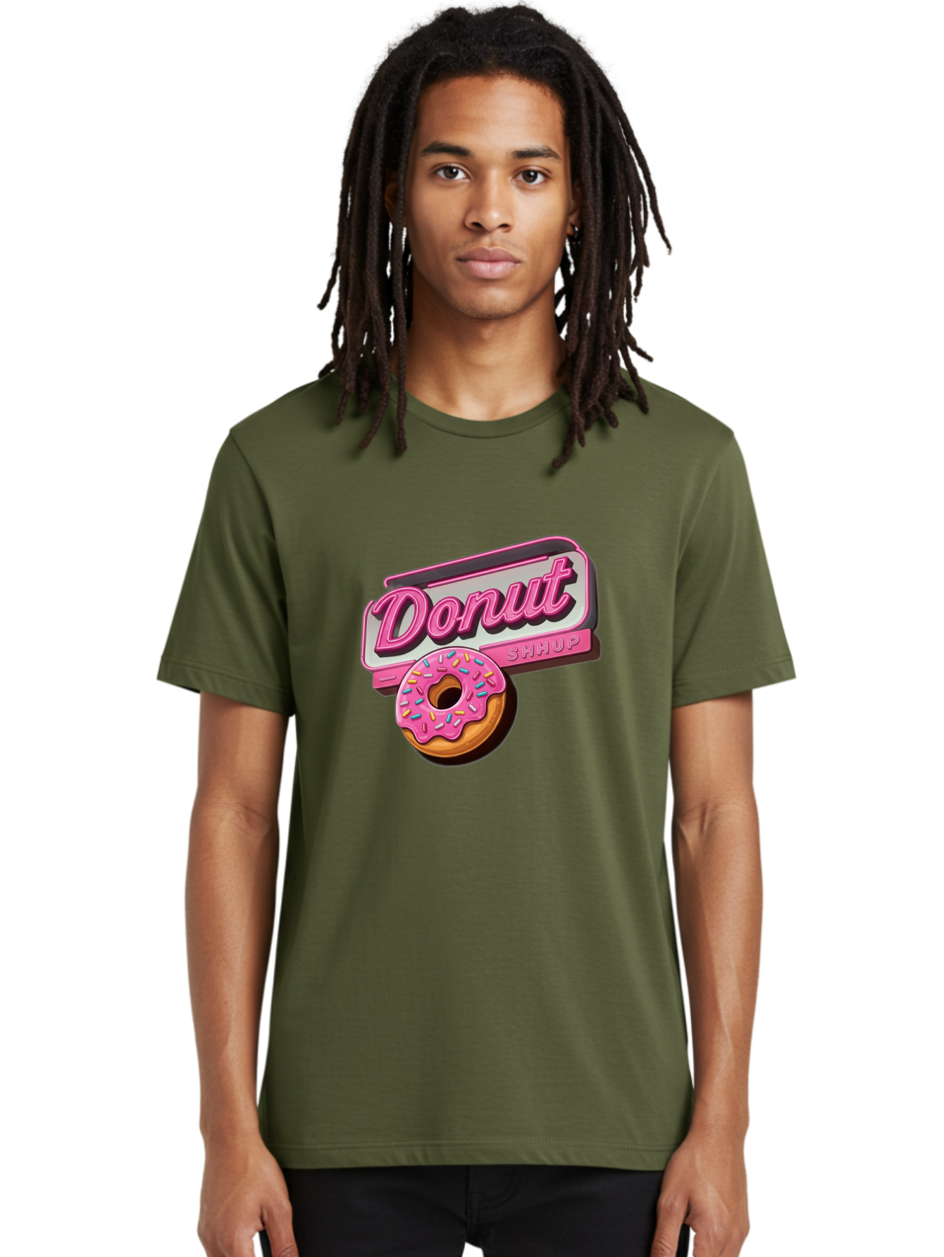 Donut-5 Men'S Graphic Tee, 100% Cotton, Comfortable Casual Summer Wear, Machine Washable, Donut With Pink Glaze And Sprinkles, Donut Shop Sign, Sweet Treats, Bakery, Dessert, Colorful, Pastel, Tasty, Donut Lover, Treat Yourself Baa499