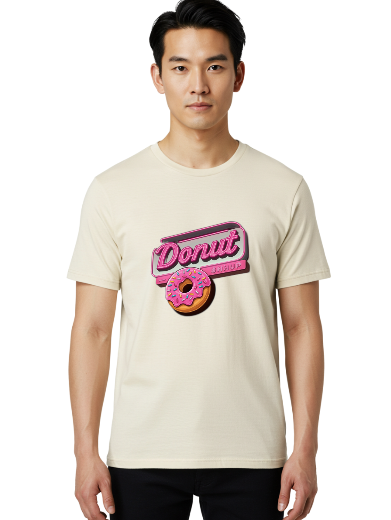 Donut-5 Men'S Graphic Tee, 100% Cotton, Comfortable Casual Summer Wear, Machine Washable, Donut With Pink Glaze And Sprinkles, Donut Shop Sign, Sweet Treats, Bakery, Dessert, Colorful, Pastel, Tasty, Donut Lover, Treat Yourself Baa499