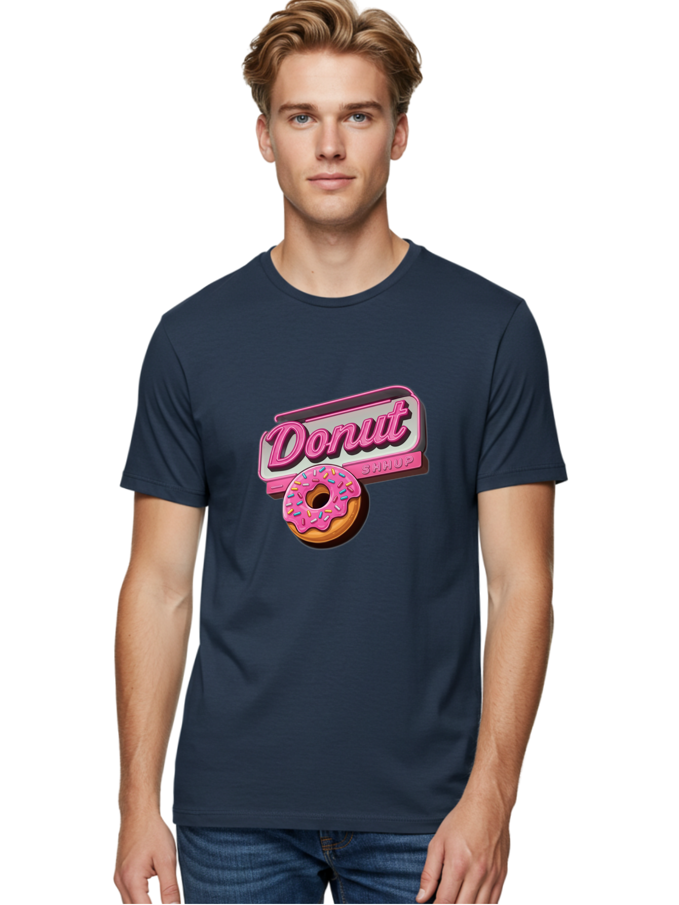 Donut-5 Men'S Graphic Tee, 100% Cotton, Comfortable Casual Summer Wear, Machine Washable, Donut With Pink Glaze And Sprinkles, Donut Shop Sign, Sweet Treats, Bakery, Dessert, Colorful, Pastel, Tasty, Donut Lover, Treat Yourself Baa499