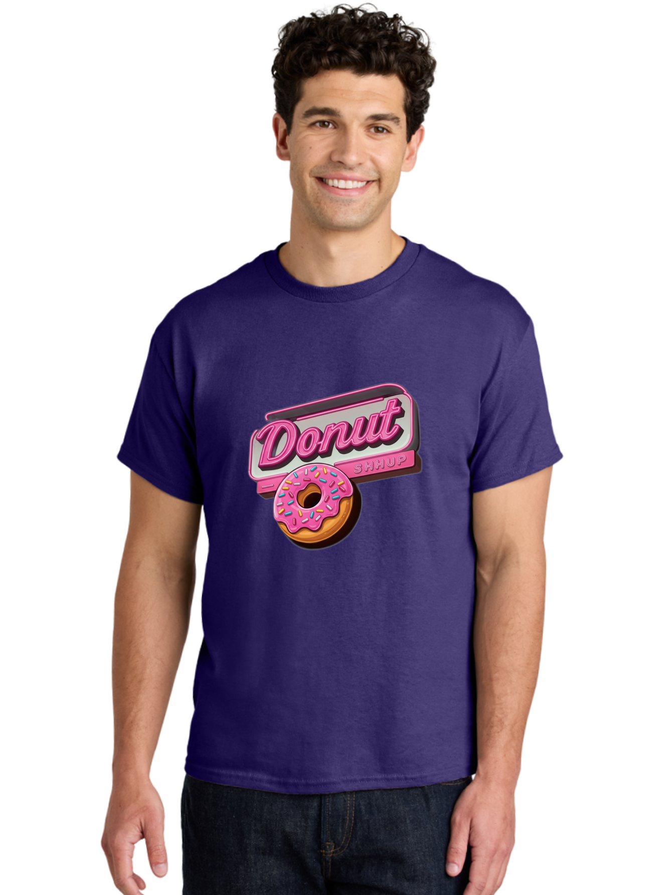 Donut-5 Men'S Graphic Tee, 100% Cotton, Comfortable Casual Summer Wear, Machine Washable, Donut With Pink Glaze And Sprinkles, Donut Shop Sign, Sweet Treats, Bakery, Dessert, Colorful, Pastel, Tasty, Donut Lover, Treat Yourself Baa499