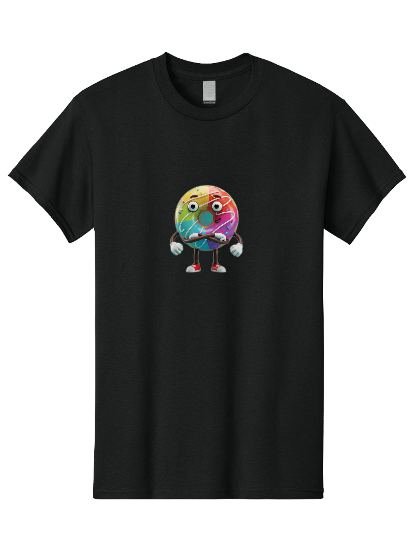Donut-Character-1 Men'S Graphic Tee, 100% Cotton, Comfortable Casual Summer Wear, Machine Washable, Colorful Donut, Sprinkles, Iced Donut, Cartoon Character, Quirky Expression, Playful Donut, Sweet Treat, Donut Character, Fun Design Baa501