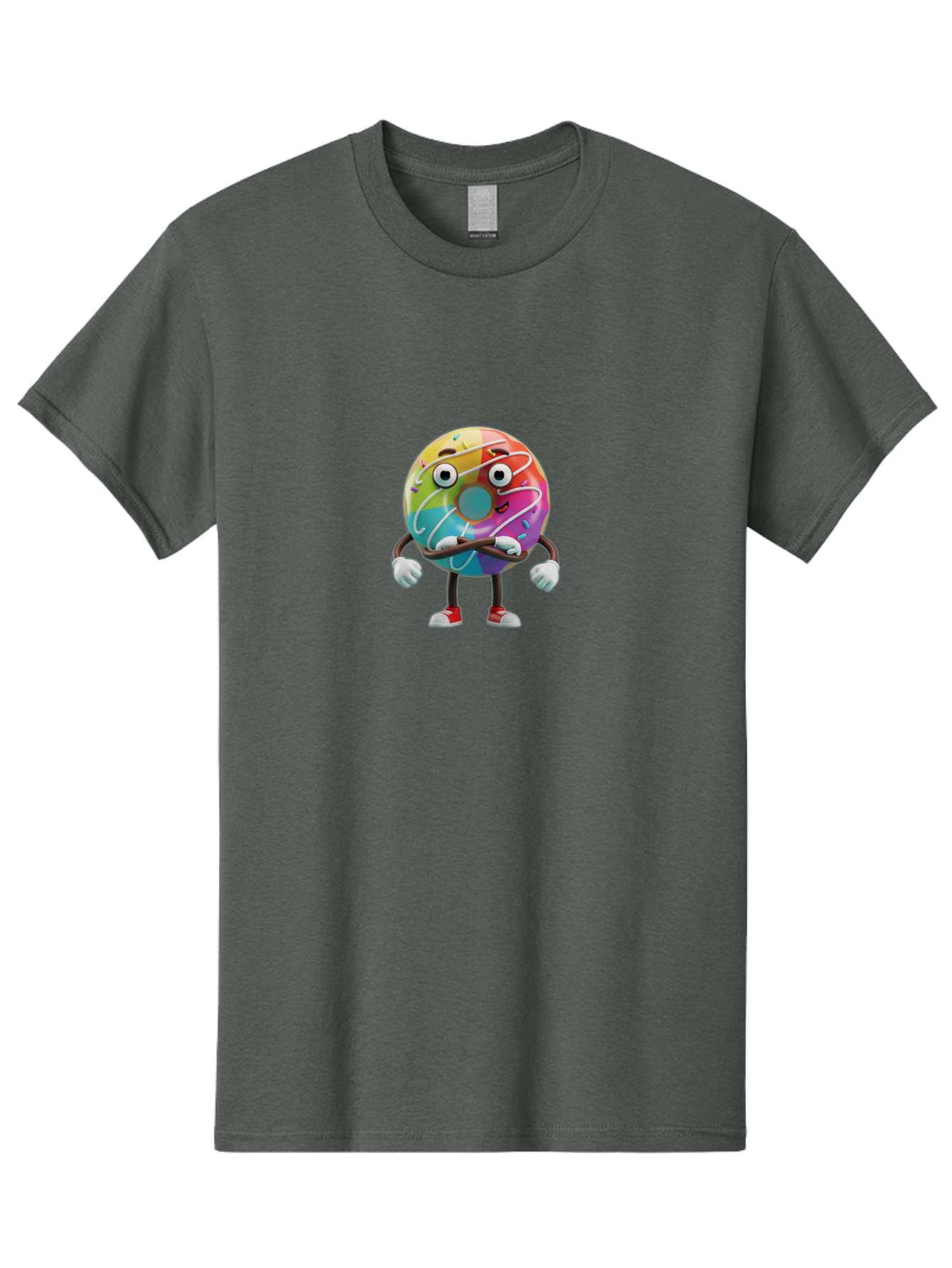 Donut-Character-1 Men'S Graphic Tee, 100% Cotton, Comfortable Casual Summer Wear, Machine Washable, Colorful Donut, Sprinkles, Iced Donut, Cartoon Character, Quirky Expression, Playful Donut, Sweet Treat, Donut Character, Fun Design Baa501