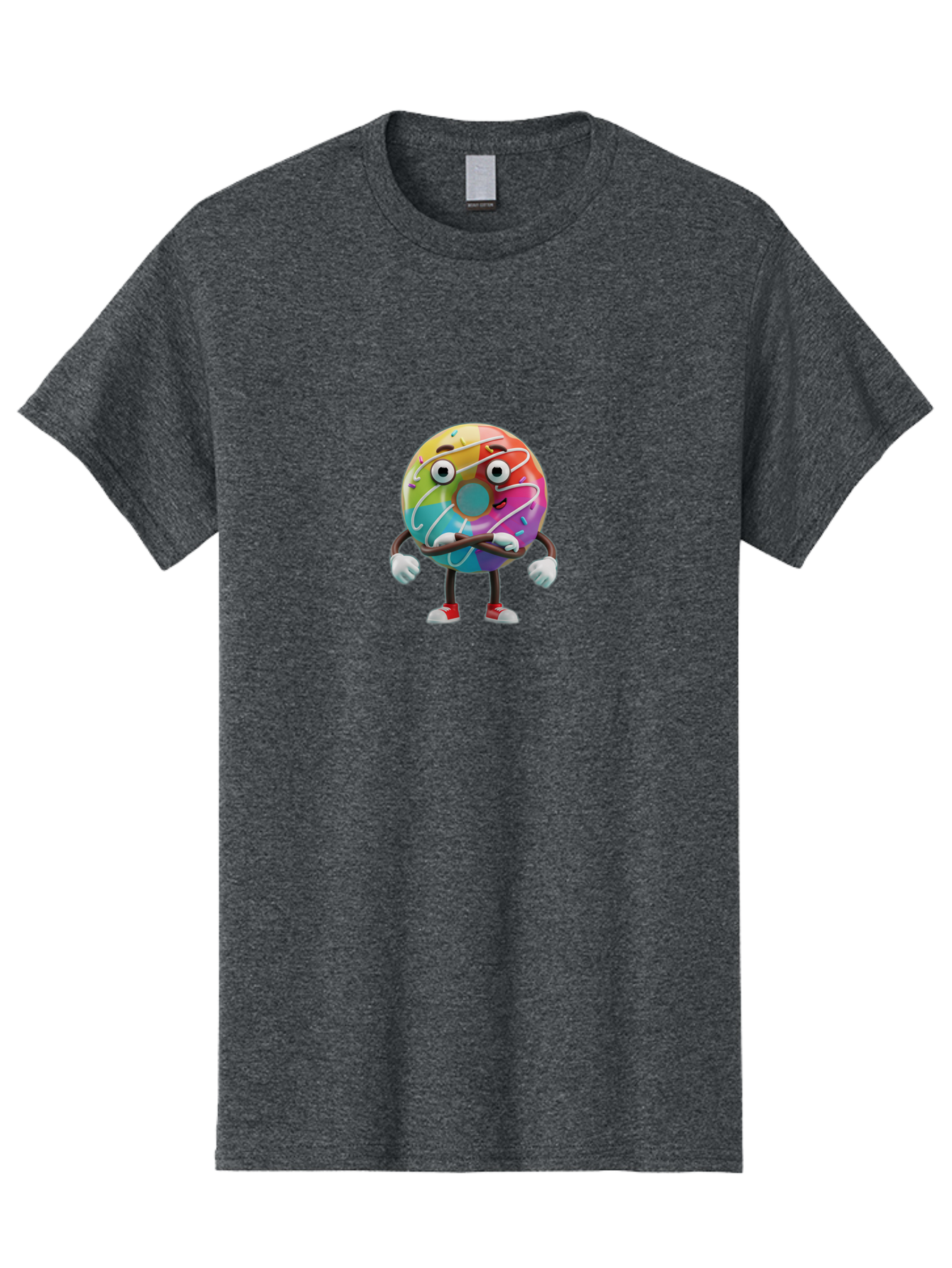 Donut-Character-1 Men'S Graphic Tee, 100% Cotton, Comfortable Casual Summer Wear, Machine Washable, Colorful Donut, Sprinkles, Iced Donut, Cartoon Character, Quirky Expression, Playful Donut, Sweet Treat, Donut Character, Fun Design Baa501