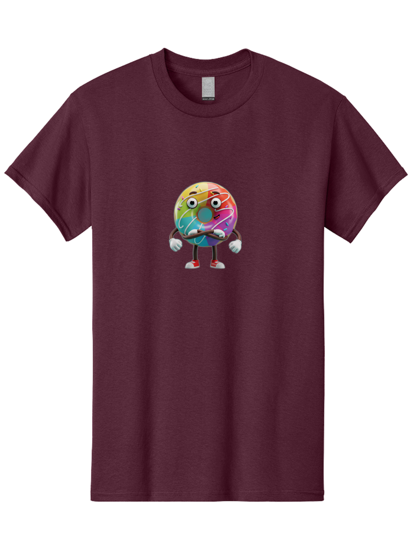 Donut-Character-1 Men'S Graphic Tee, 100% Cotton, Comfortable Casual Summer Wear, Machine Washable, Colorful Donut, Sprinkles, Iced Donut, Cartoon Character, Quirky Expression, Playful Donut, Sweet Treat, Donut Character, Fun Design Baa501