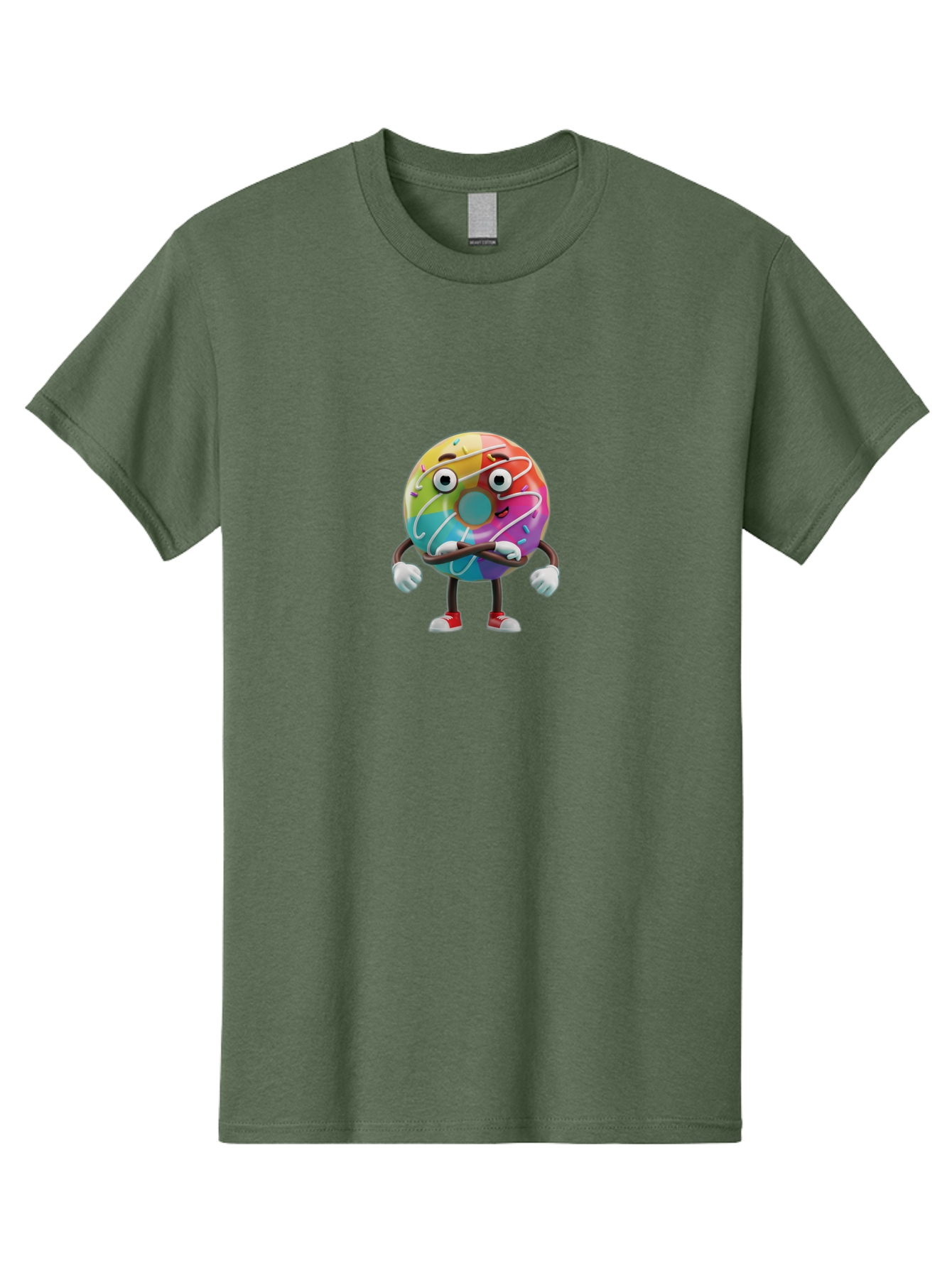 Donut-Character-1 Men'S Graphic Tee, 100% Cotton, Comfortable Casual Summer Wear, Machine Washable, Colorful Donut, Sprinkles, Iced Donut, Cartoon Character, Quirky Expression, Playful Donut, Sweet Treat, Donut Character, Fun Design Baa501