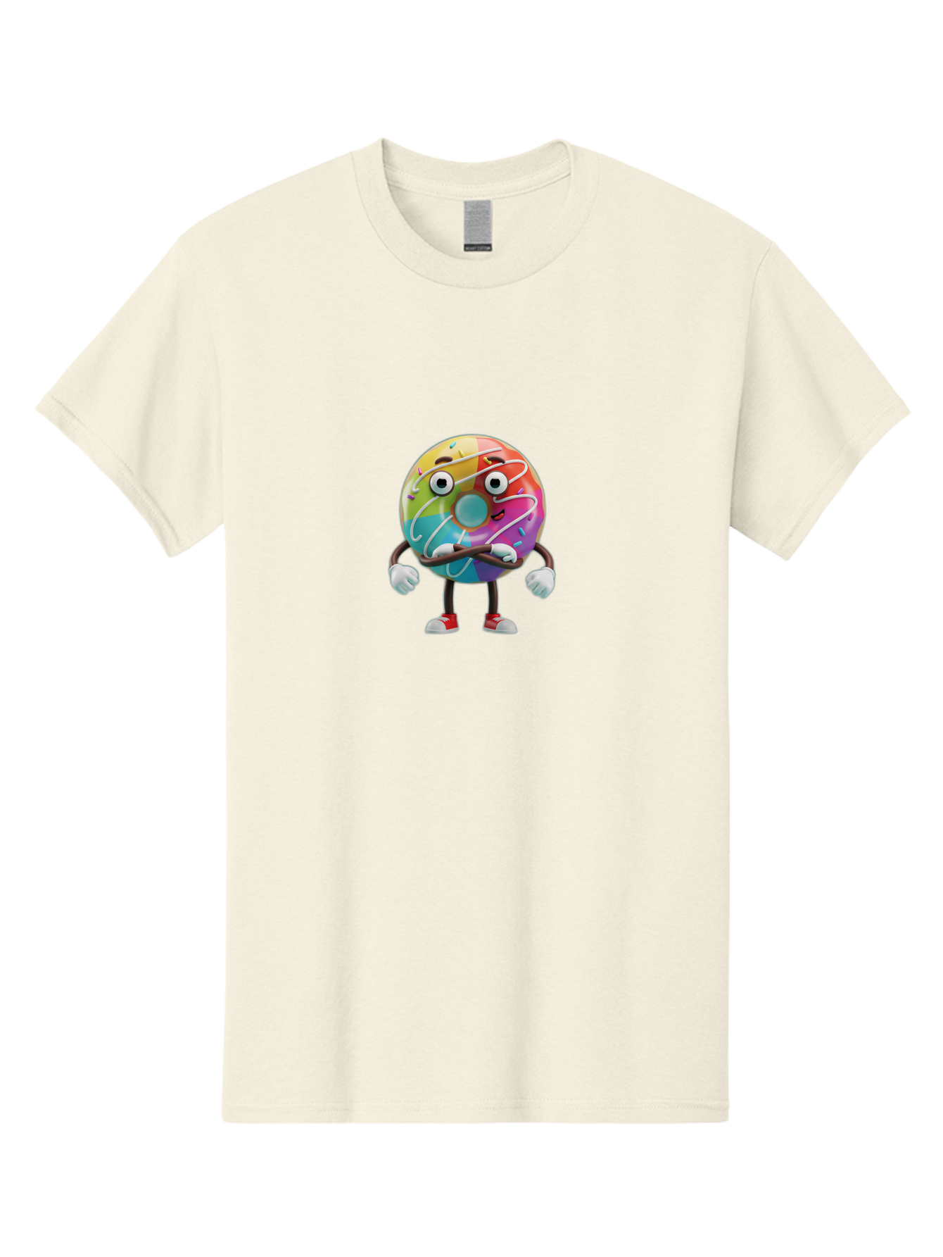 Donut-Character-1 Men'S Graphic Tee, 100% Cotton, Comfortable Casual Summer Wear, Machine Washable, Colorful Donut, Sprinkles, Iced Donut, Cartoon Character, Quirky Expression, Playful Donut, Sweet Treat, Donut Character, Fun Design Baa501