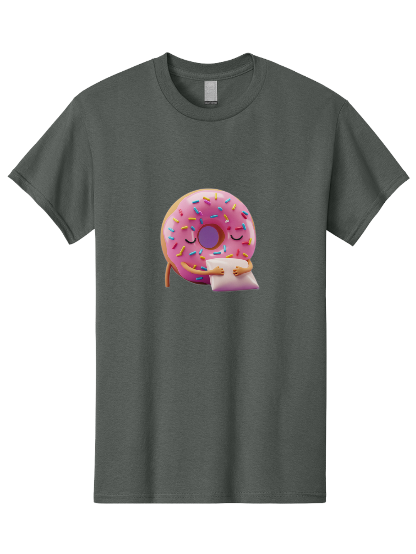 Donut-Character Men'S Graphic Tee, 100% Cotton, Comfortable Casual Summer Wear, Machine Washable, Donut With Sprinkles, Sleeping Donut, Cute Cartoon Character, Pink Donut, Sweet Treat, Relaxing Donut, Donut With Arms, Dreamy Dessert, Baa502