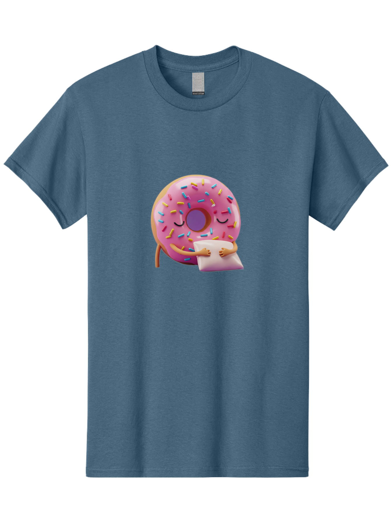 Donut-Character Men'S Graphic Tee, 100% Cotton, Comfortable Casual Summer Wear, Machine Washable, Donut With Sprinkles, Sleeping Donut, Cute Cartoon Character, Pink Donut, Sweet Treat, Relaxing Donut, Donut With Arms, Dreamy Dessert, Baa502
