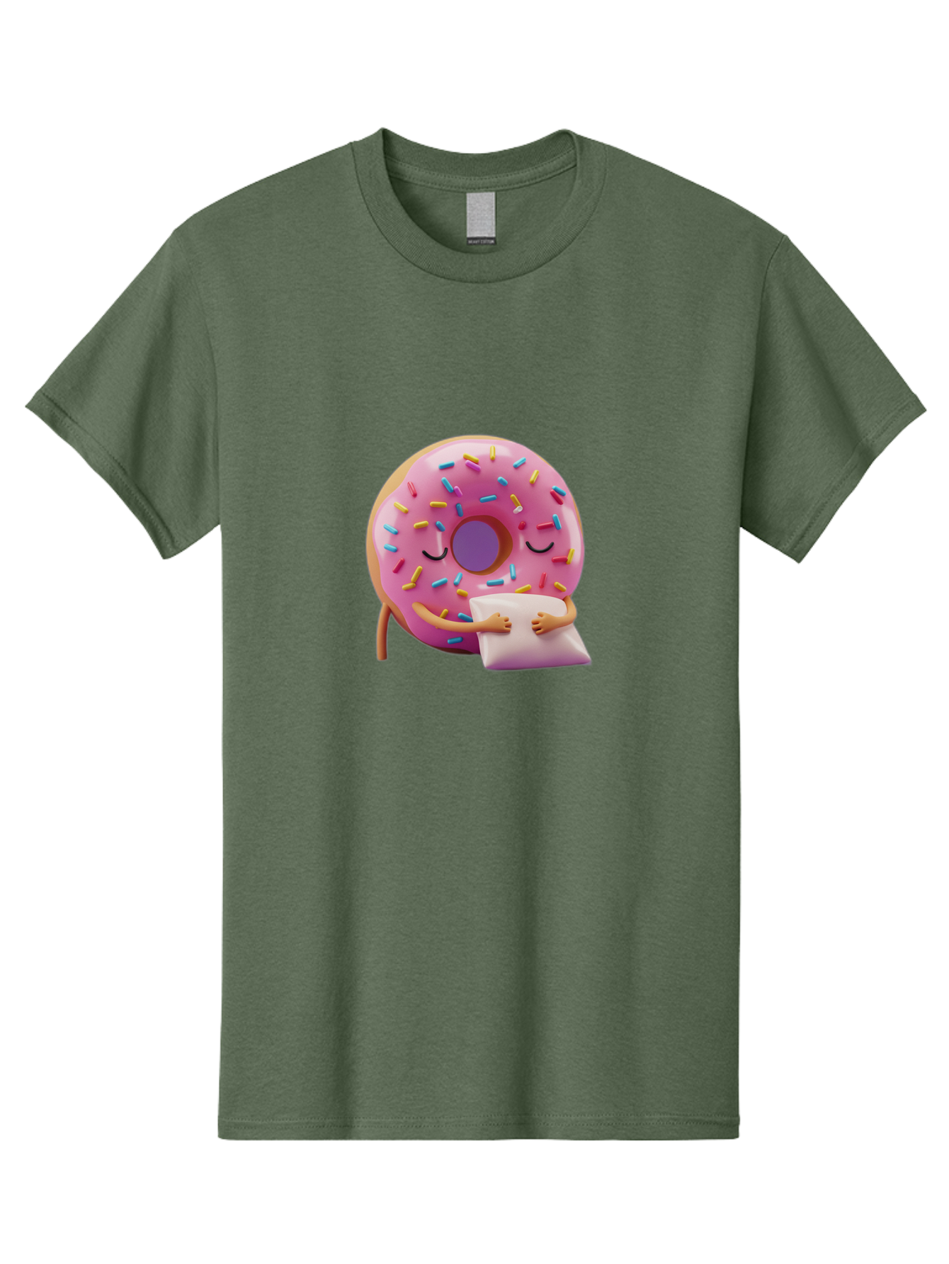 Donut-Character Men'S Graphic Tee, 100% Cotton, Comfortable Casual Summer Wear, Machine Washable, Donut With Sprinkles, Sleeping Donut, Cute Cartoon Character, Pink Donut, Sweet Treat, Relaxing Donut, Donut With Arms, Dreamy Dessert, Baa502