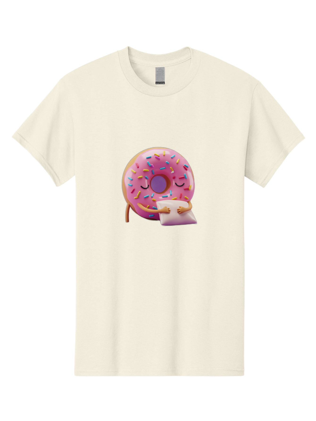 Donut-Character Men'S Graphic Tee, 100% Cotton, Comfortable Casual Summer Wear, Machine Washable, Donut With Sprinkles, Sleeping Donut, Cute Cartoon Character, Pink Donut, Sweet Treat, Relaxing Donut, Donut With Arms, Dreamy Dessert, Baa502