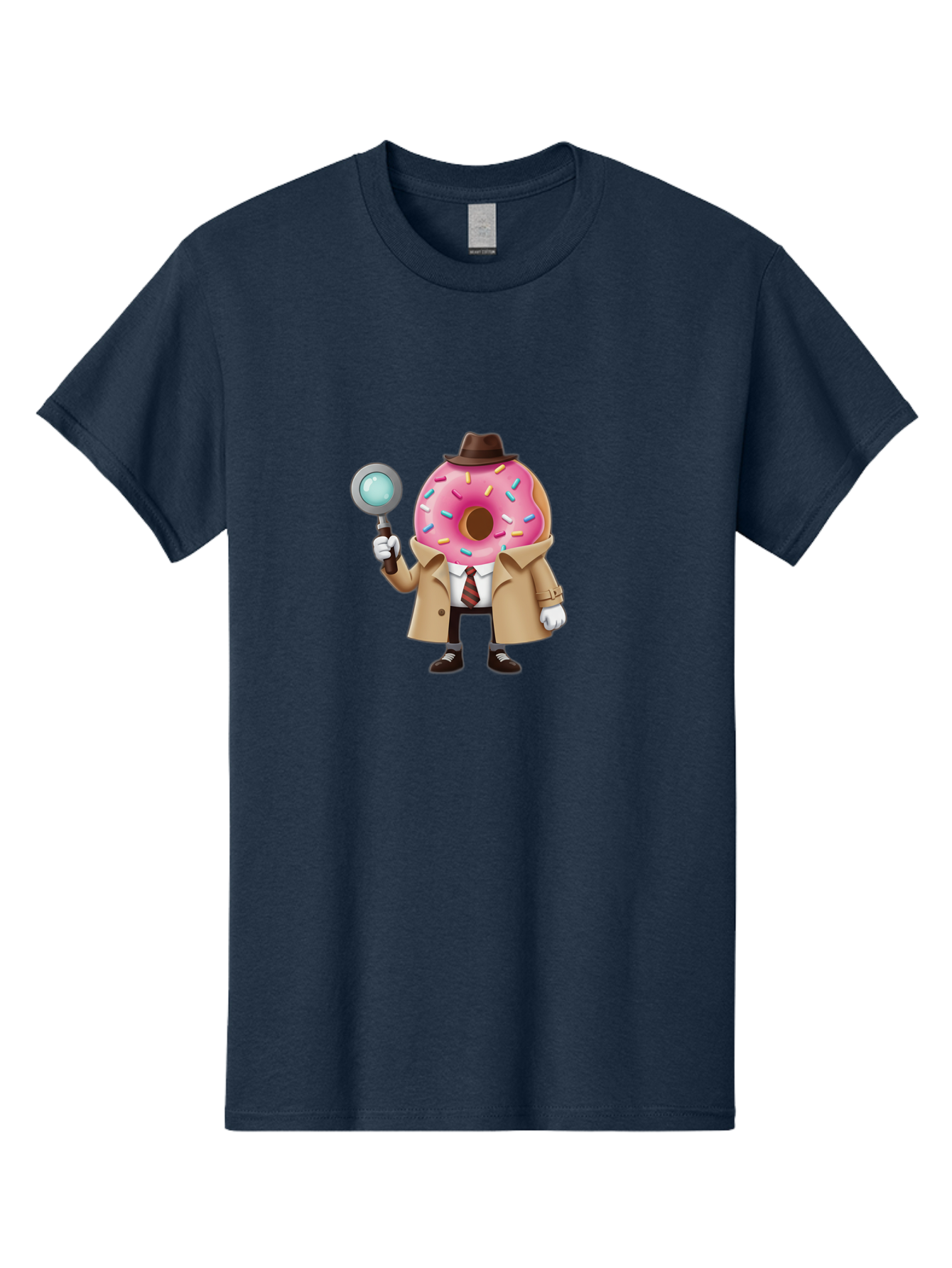 Donut-Detective Men'S Graphic Tee, 100% Cotton, Comfortable Casual Summer Wear, Machine Washable, Detective Donut, Pink Frosted Donut, Sprinkles, Magnifying Glass, Detective Clothes, Trench Coat, Fedora Hat, Cartoon Character, Mystery Solving, Baa504