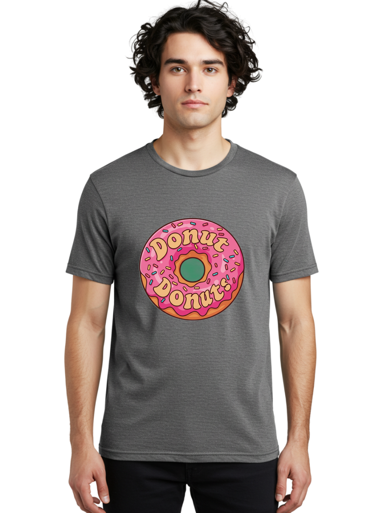 Donut-Donuts Men'S Graphic Tee, 100% Cotton, Comfortable Casual Summer Wear, Machine Washable, Pink Frosted Donut, Donut Shop, Sweet Treats, Baked Goods, Colorful Sprinkles, Tasty Pastry, Donut Lovers, Dessert Delight, Tasty Donut Baa505