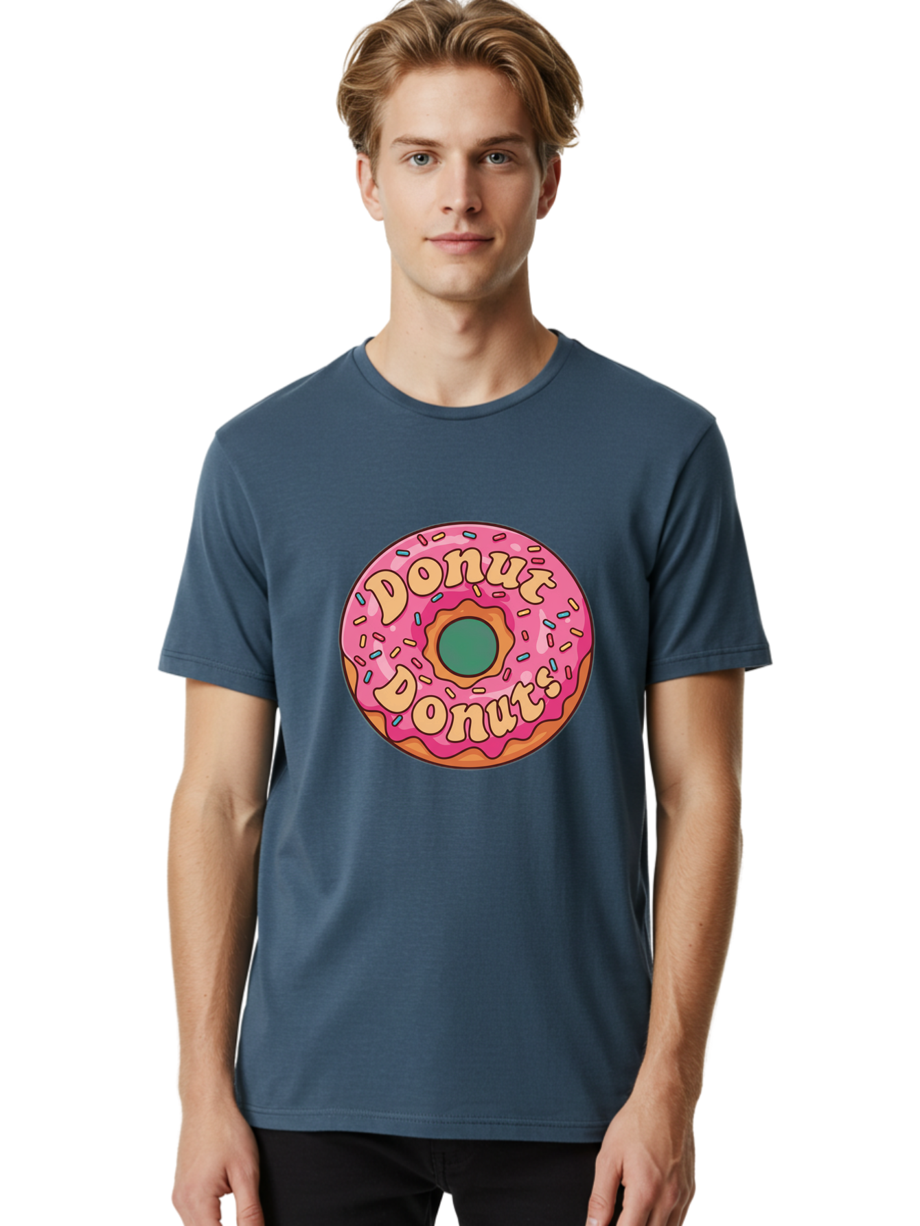 Donut-Donuts Men'S Graphic Tee, 100% Cotton, Comfortable Casual Summer Wear, Machine Washable, Pink Frosted Donut, Donut Shop, Sweet Treats, Baked Goods, Colorful Sprinkles, Tasty Pastry, Donut Lovers, Dessert Delight, Tasty Donut Baa505