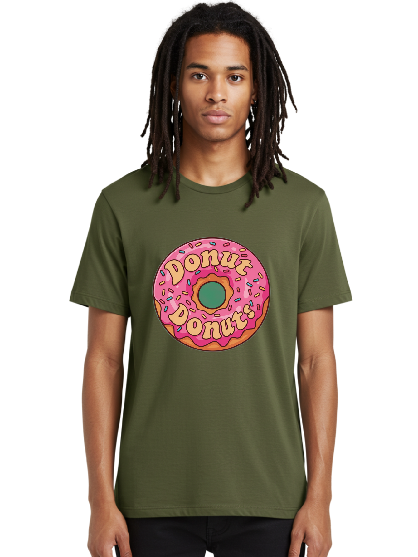 Donut-Donuts Men'S Graphic Tee, 100% Cotton, Comfortable Casual Summer Wear, Machine Washable, Pink Frosted Donut, Donut Shop, Sweet Treats, Baked Goods, Colorful Sprinkles, Tasty Pastry, Donut Lovers, Dessert Delight, Tasty Donut Baa505