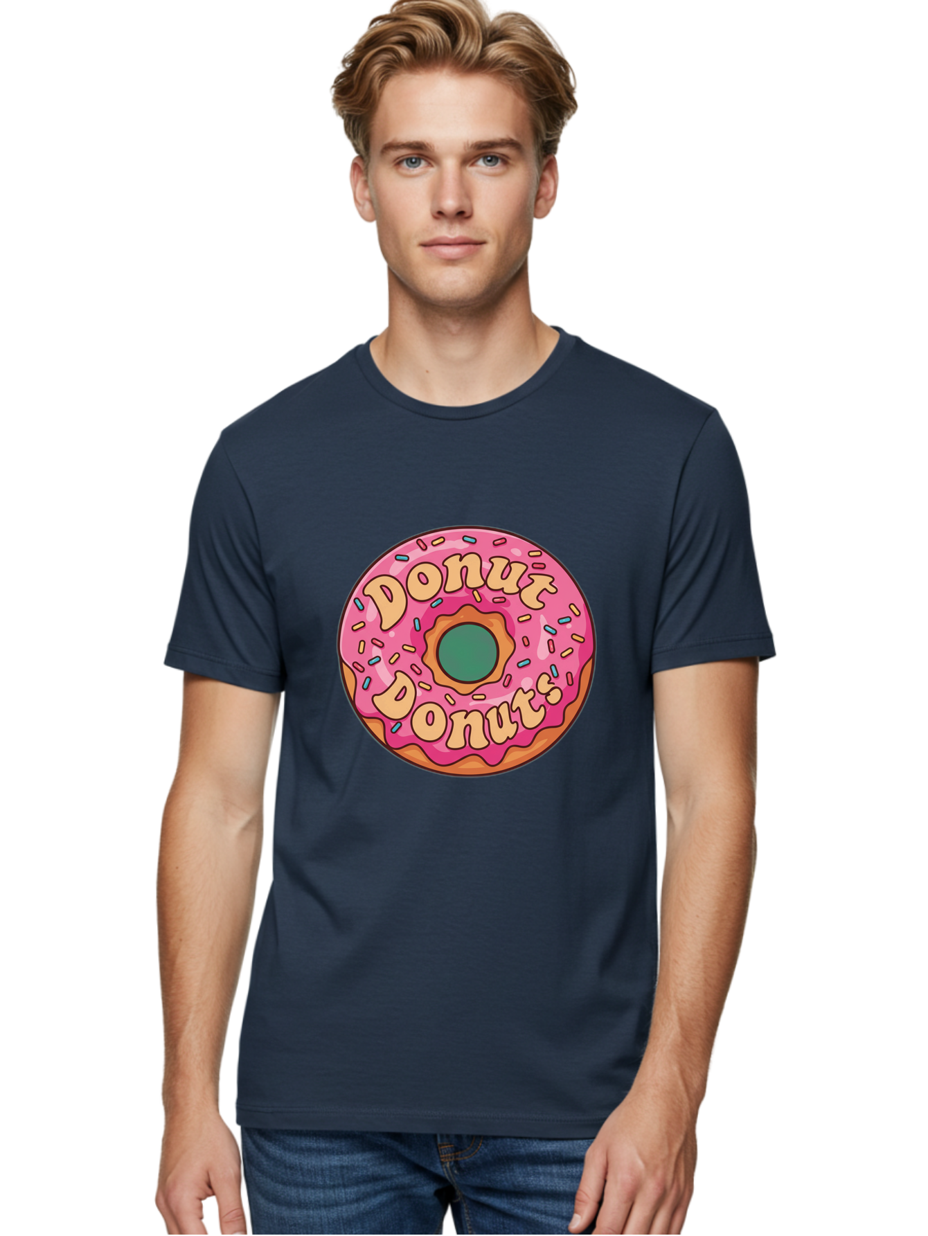 Donut-Donuts Men'S Graphic Tee, 100% Cotton, Comfortable Casual Summer Wear, Machine Washable, Pink Frosted Donut, Donut Shop, Sweet Treats, Baked Goods, Colorful Sprinkles, Tasty Pastry, Donut Lovers, Dessert Delight, Tasty Donut Baa505