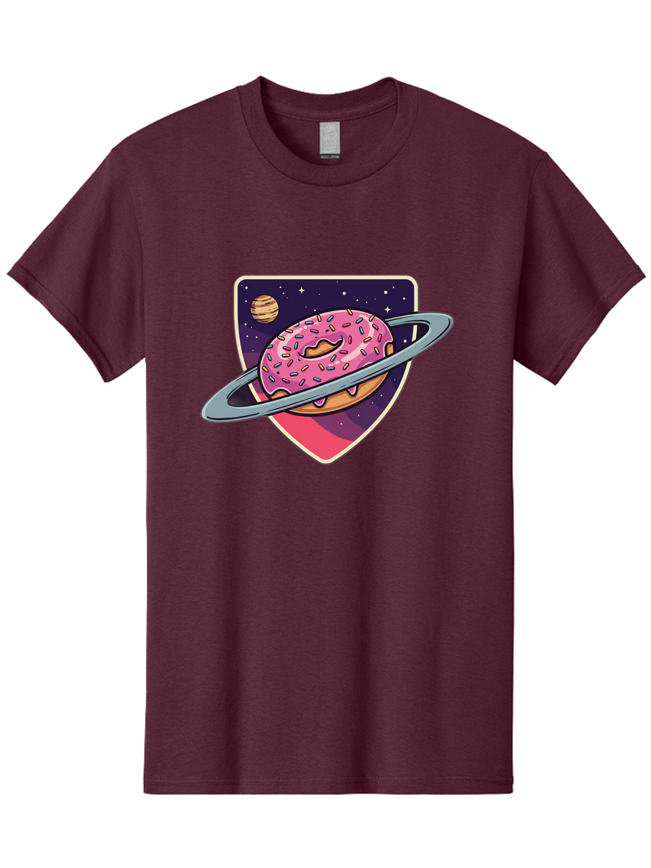 Donut-Planet Men'S Graphic Tee, 100% Cotton, Comfortable Casual Summer Wear, Machine Washable, Donut Saturn, Pink Frosted Donut, Sprinkles, Ringed Donut, Planet, Stars, Purple Shield, Whimsical, Fantastical, Surreal, Dessert Art, Sweet Treats, Baa510