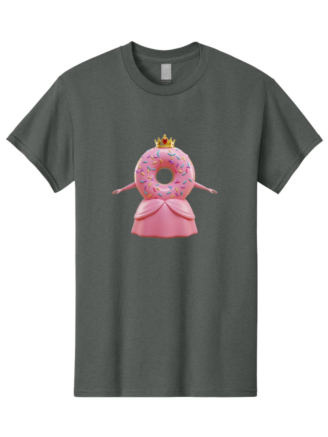 Donut-Princess Men'S Graphic Tee, 100% Cotton, Comfortable Casual Summer Wear, Machine Washable, Pink Donut With Sprinkles, Royal Crown, Princess Dress, Sweet Treat, Whimsical Character, Cartoon Style, Pastel Colors, Cute Illustration, Baa511