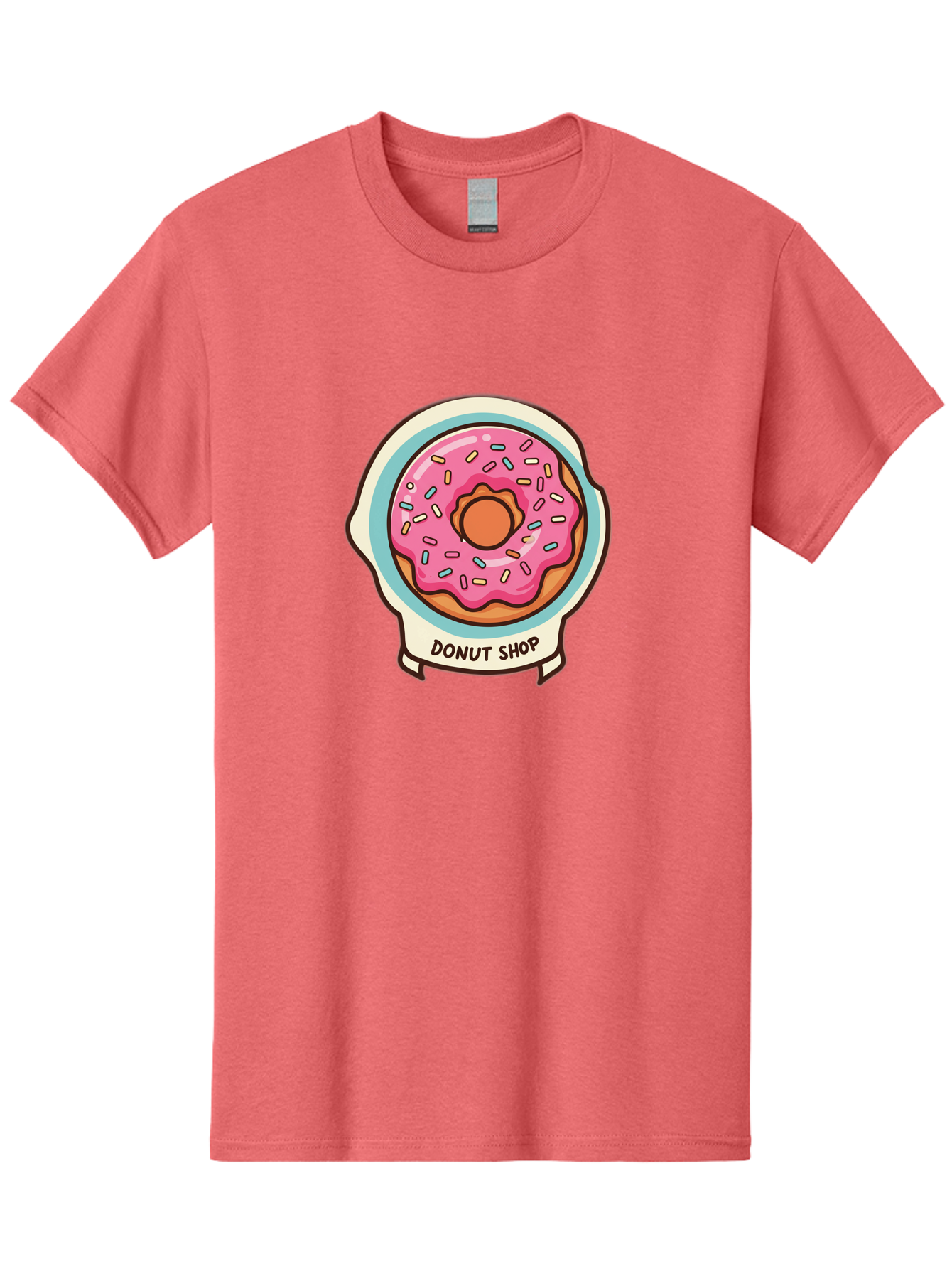 Donut-Shop Men'S Graphic Tee, 100% Cotton, Comfortable Casual Summer Wear, Machine Washable, Donut Shop, Pink Frosted Donut, Sprinkles, Sweet Treats, Baked Goods, Tasty Pastries, Donut Lover, Dessert Shop Baa513