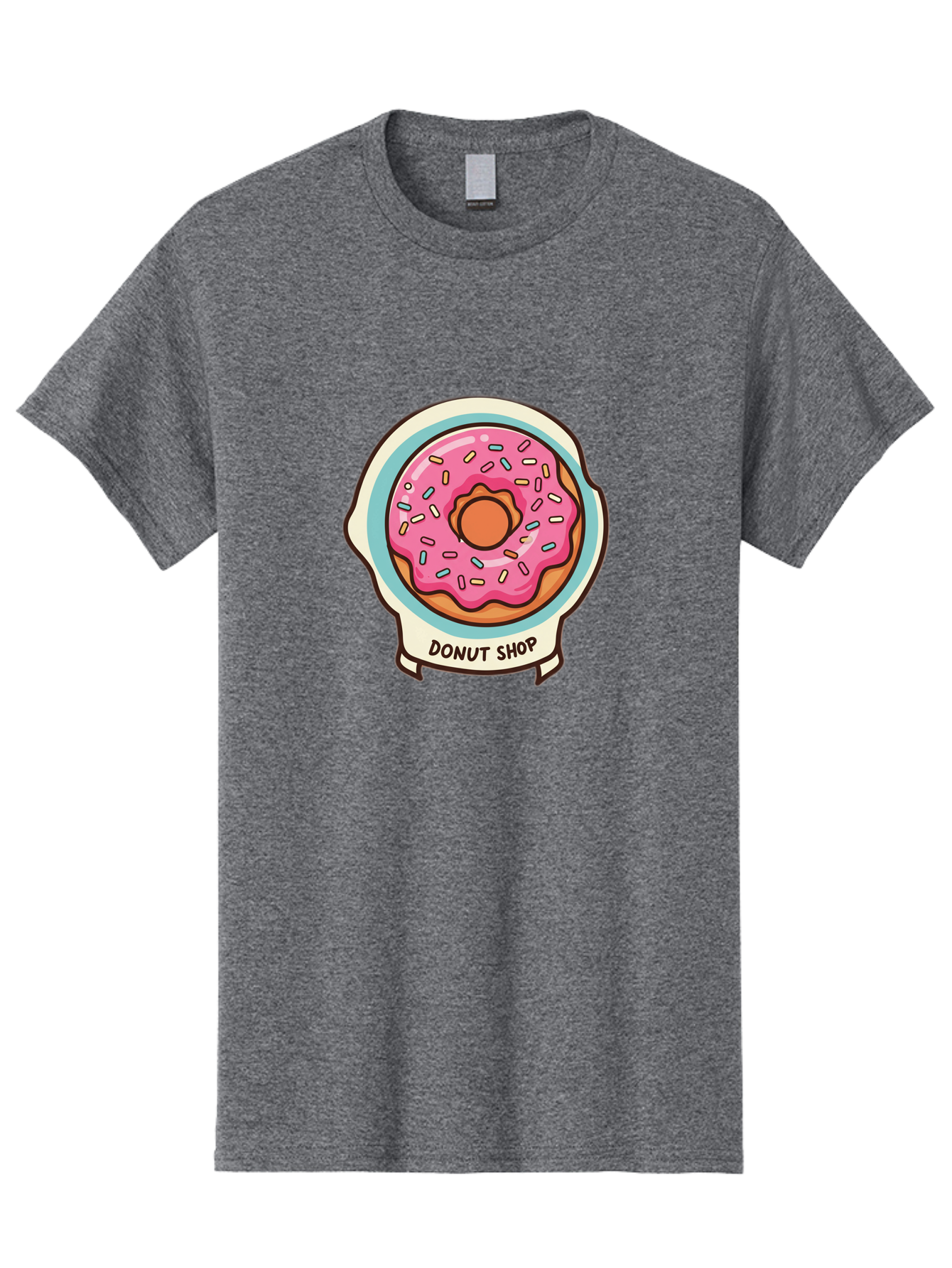 Donut-Shop Men'S Graphic Tee, 100% Cotton, Comfortable Casual Summer Wear, Machine Washable, Donut Shop, Pink Frosted Donut, Sprinkles, Sweet Treats, Baked Goods, Tasty Pastries, Donut Lover, Dessert Shop Baa513