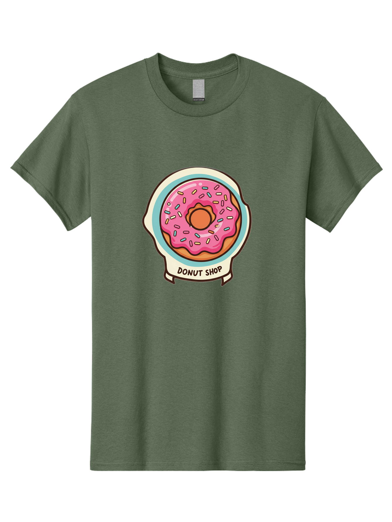 Donut-Shop Men'S Graphic Tee, 100% Cotton, Comfortable Casual Summer Wear, Machine Washable, Donut Shop, Pink Frosted Donut, Sprinkles, Sweet Treats, Baked Goods, Tasty Pastries, Donut Lover, Dessert Shop Baa513