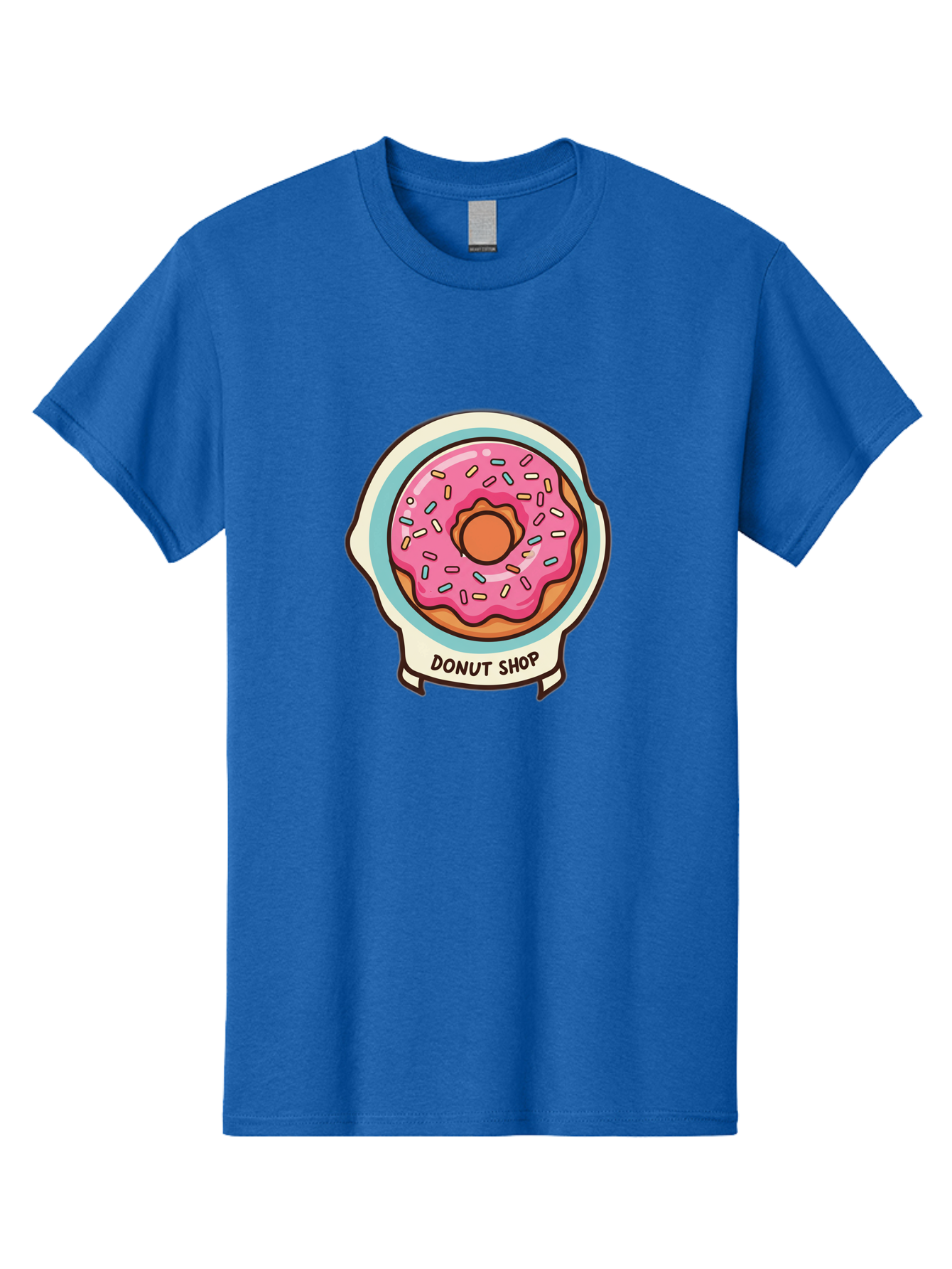 Donut-Shop Men'S Graphic Tee, 100% Cotton, Comfortable Casual Summer Wear, Machine Washable, Donut Shop, Pink Frosted Donut, Sprinkles, Sweet Treats, Baked Goods, Tasty Pastries, Donut Lover, Dessert Shop Baa513
