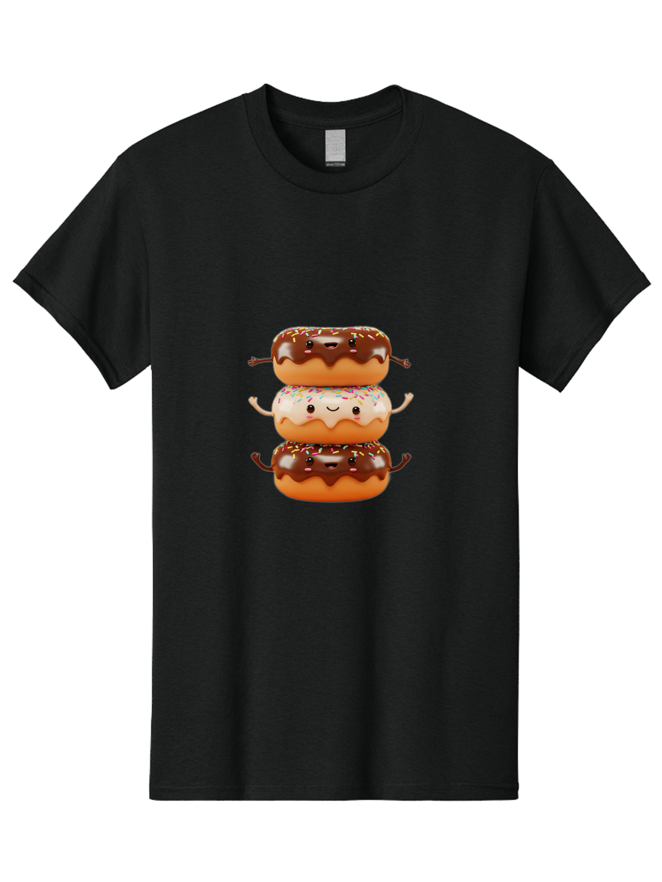 Donut-Stack Men'S Graphic Tee, 100% Cotton, Comfortable Casual Summer Wear, Machine Washable, Stacked Donuts, Chocolate Glazed Donut, Sprinkles Donut, Smiling Faces, Colorful Sweets, Playful Pastries, Sweet Treats, Dessert Lovers, Donut Stack, Baa514