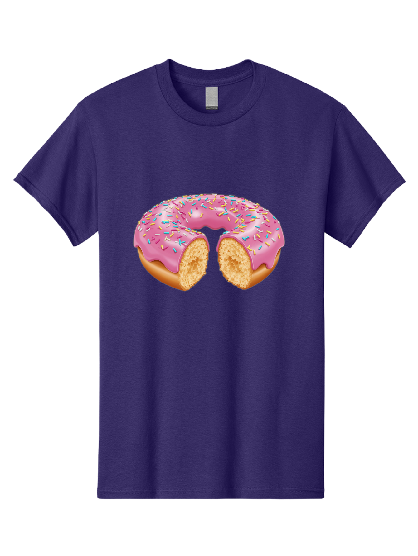 Donut-With-Pink-Frosting-And-Sprinkles-Cut-In-Half Men'S Graphic Tee, 100% Cotton, Comfortable Casual Summer Wear, Machine Washable, Pink Frosted Donut, Donut With Sprinkles, Bitten Donut, Sweet Treats, Dessert, Baked Goods, Tasty Donut, Baa515