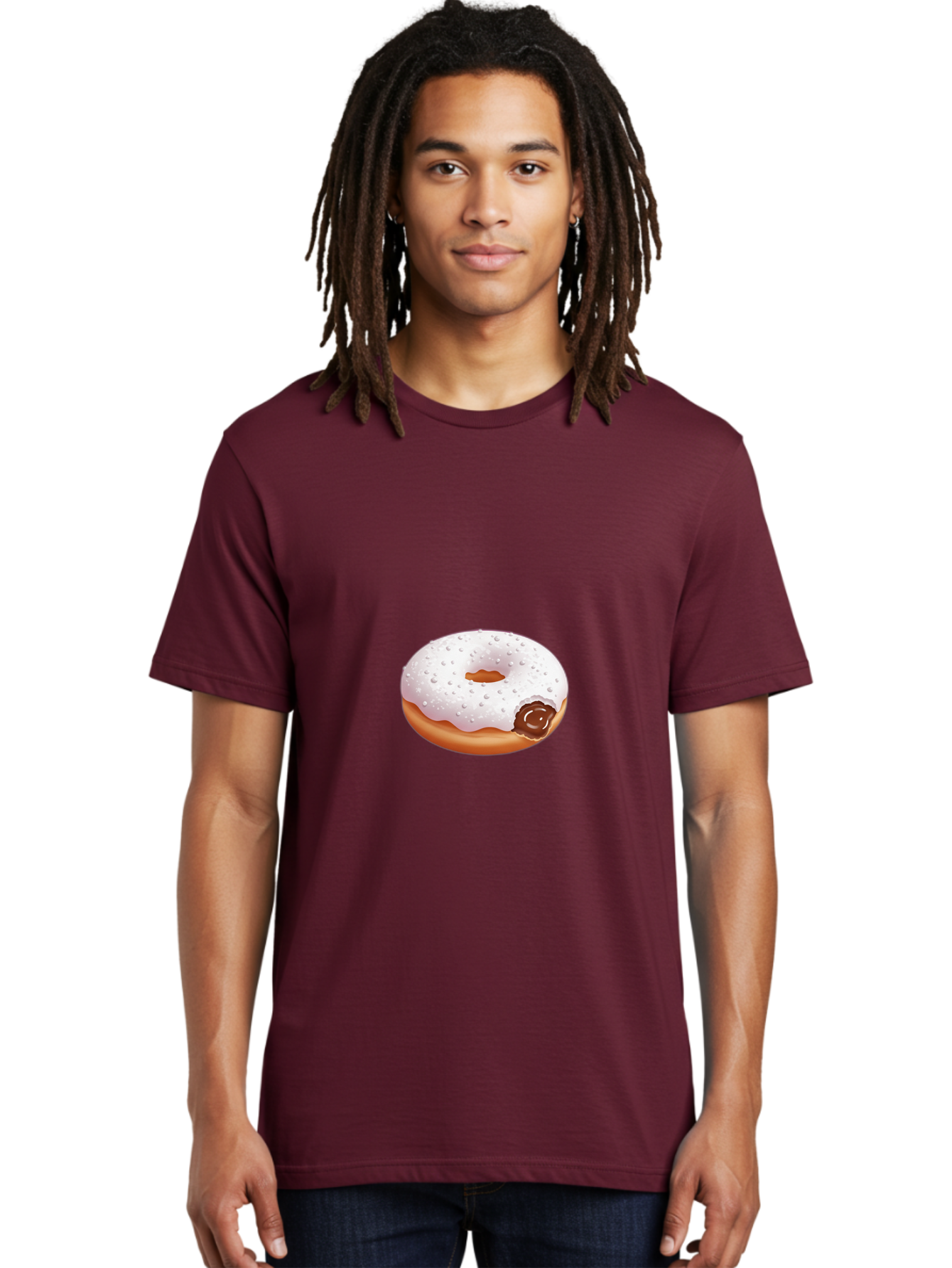 Donut-With-White-Icing Men'S Graphic Tee, 100% Cotton, Comfortable Casual Summer Wear, Machine Washable, White Iced Donut, Chocolate Filling, Sweet Treats, Baked Goods, Dessert, Tasty Pastries, Donut With Icing Baa516