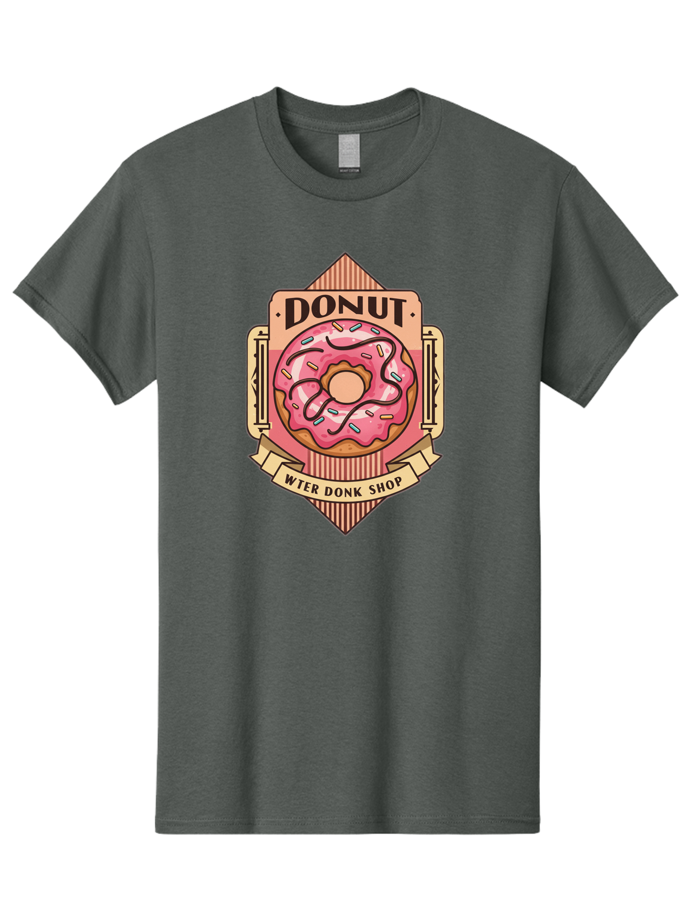 Donut-Wter-Donk-Shop Men'S Graphic Tee, 100% Cotton, Comfortable Casual Summer Wear, Machine Washable, Vintage Donut Illustration, Retro Donut Shop Signage, Sweet Treats, Dessert Lovers, Tasty Donuts, Donut Shop Branding, Classic Donut Design, Baa517