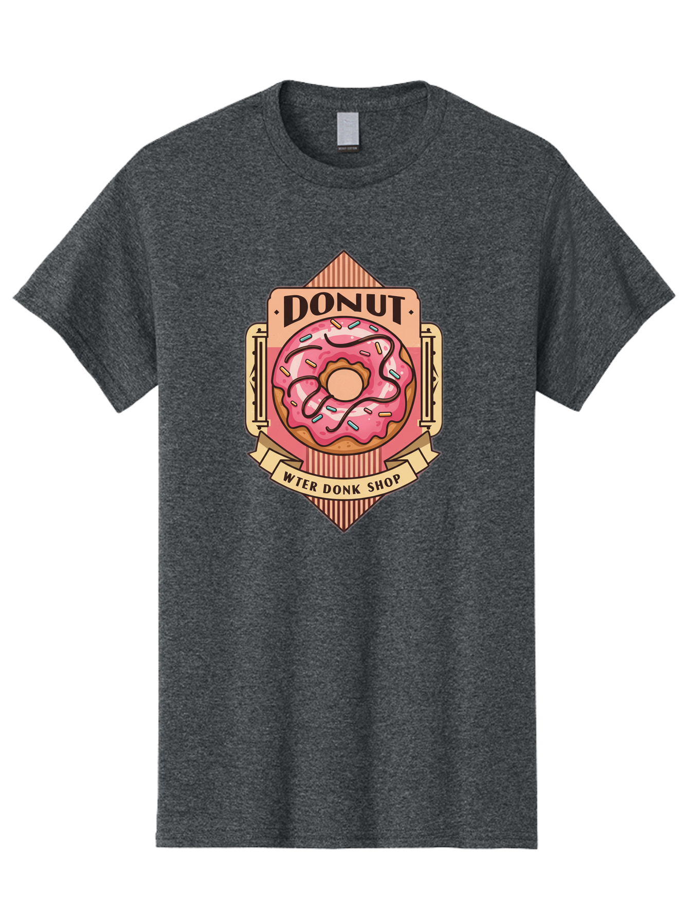 Donut-Wter-Donk-Shop Men'S Graphic Tee, 100% Cotton, Comfortable Casual Summer Wear, Machine Washable, Vintage Donut Illustration, Retro Donut Shop Signage, Sweet Treats, Dessert Lovers, Tasty Donuts, Donut Shop Branding, Classic Donut Design, Baa517