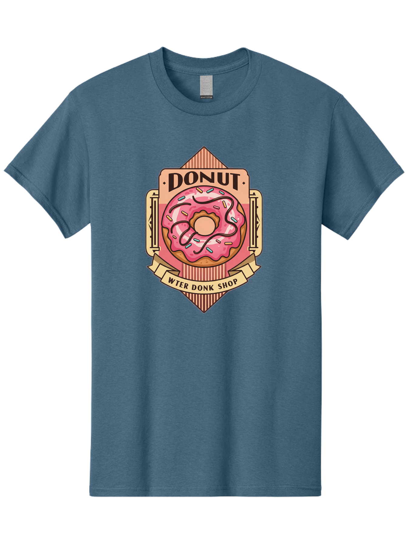 Donut-Wter-Donk-Shop Men'S Graphic Tee, 100% Cotton, Comfortable Casual Summer Wear, Machine Washable, Vintage Donut Illustration, Retro Donut Shop Signage, Sweet Treats, Dessert Lovers, Tasty Donuts, Donut Shop Branding, Classic Donut Design, Baa517