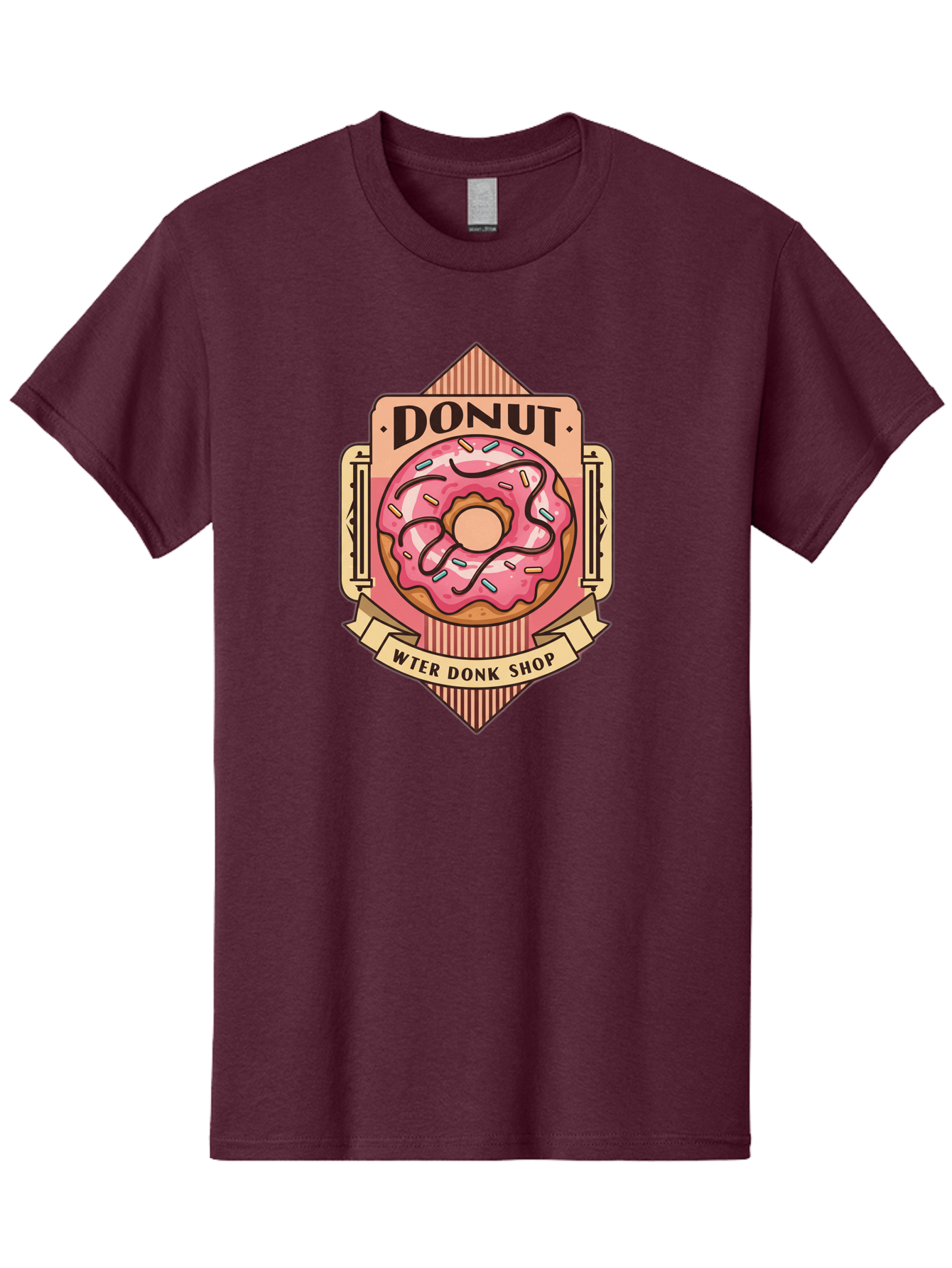 Donut-Wter-Donk-Shop Men'S Graphic Tee, 100% Cotton, Comfortable Casual Summer Wear, Machine Washable, Vintage Donut Illustration, Retro Donut Shop Signage, Sweet Treats, Dessert Lovers, Tasty Donuts, Donut Shop Branding, Classic Donut Design, Baa517
