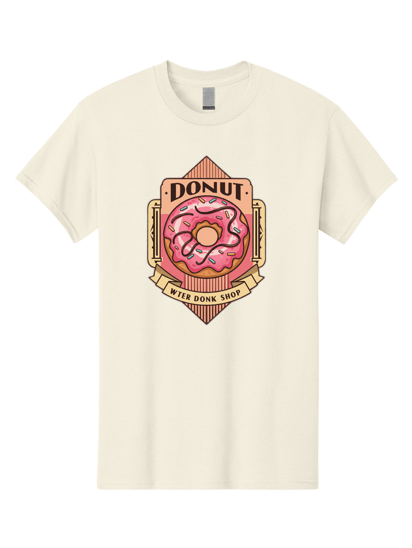 Donut-Wter-Donk-Shop Men'S Graphic Tee, 100% Cotton, Comfortable Casual Summer Wear, Machine Washable, Vintage Donut Illustration, Retro Donut Shop Signage, Sweet Treats, Dessert Lovers, Tasty Donuts, Donut Shop Branding, Classic Donut Design, Baa517