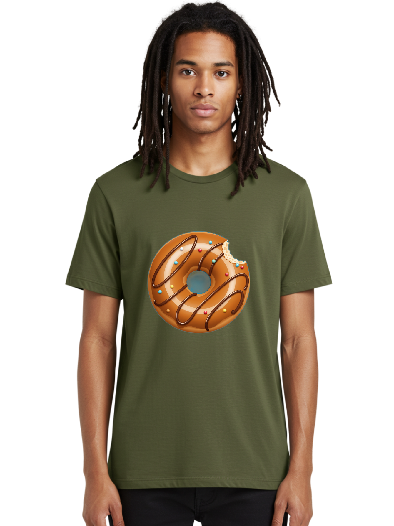 Donut Men'S Graphic Tee, 100% Cotton, Comfortable Casual Summer Wear, Machine Washable, Chocolate Donut, Donut With Glaze, Donut With Sprinkles, Chocolate Drizzle, Sweet Treat, Dessert, Tasty Pastry, Colorful Donut, Donut With Bite Taken, Baa518