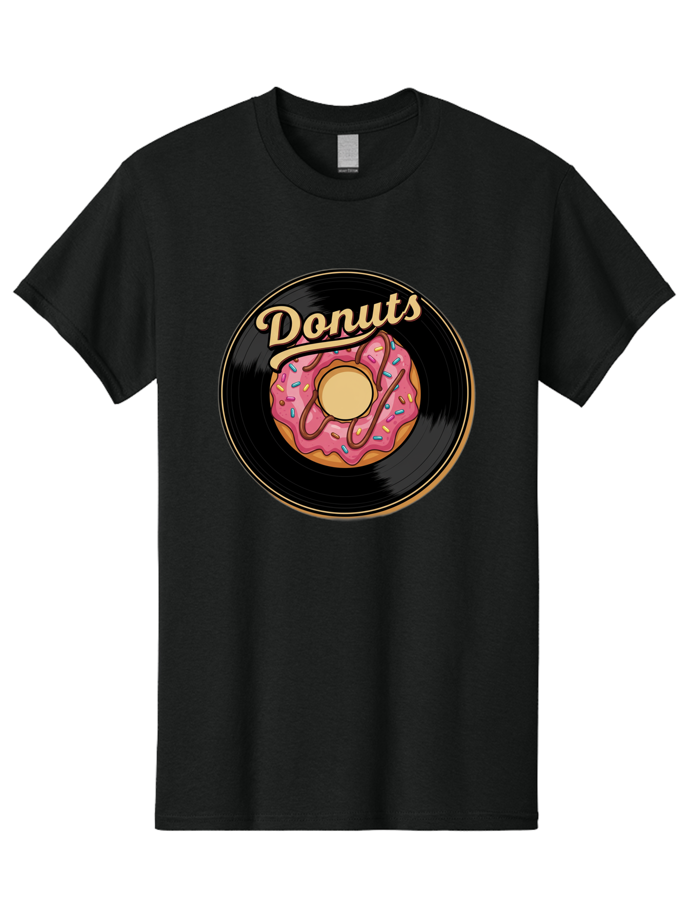 Donuts-3 Men'S Graphic Tee, 100% Cotton, Comfortable Casual Summer Wear, Machine Washable, Donut On Vinyl Record, Pink Donut With Sprinkles, Chocolate Drizzle, Sweet Treat, Retro Design, Donut Love, Vinyl Record Art, Donut Illustration Baa521