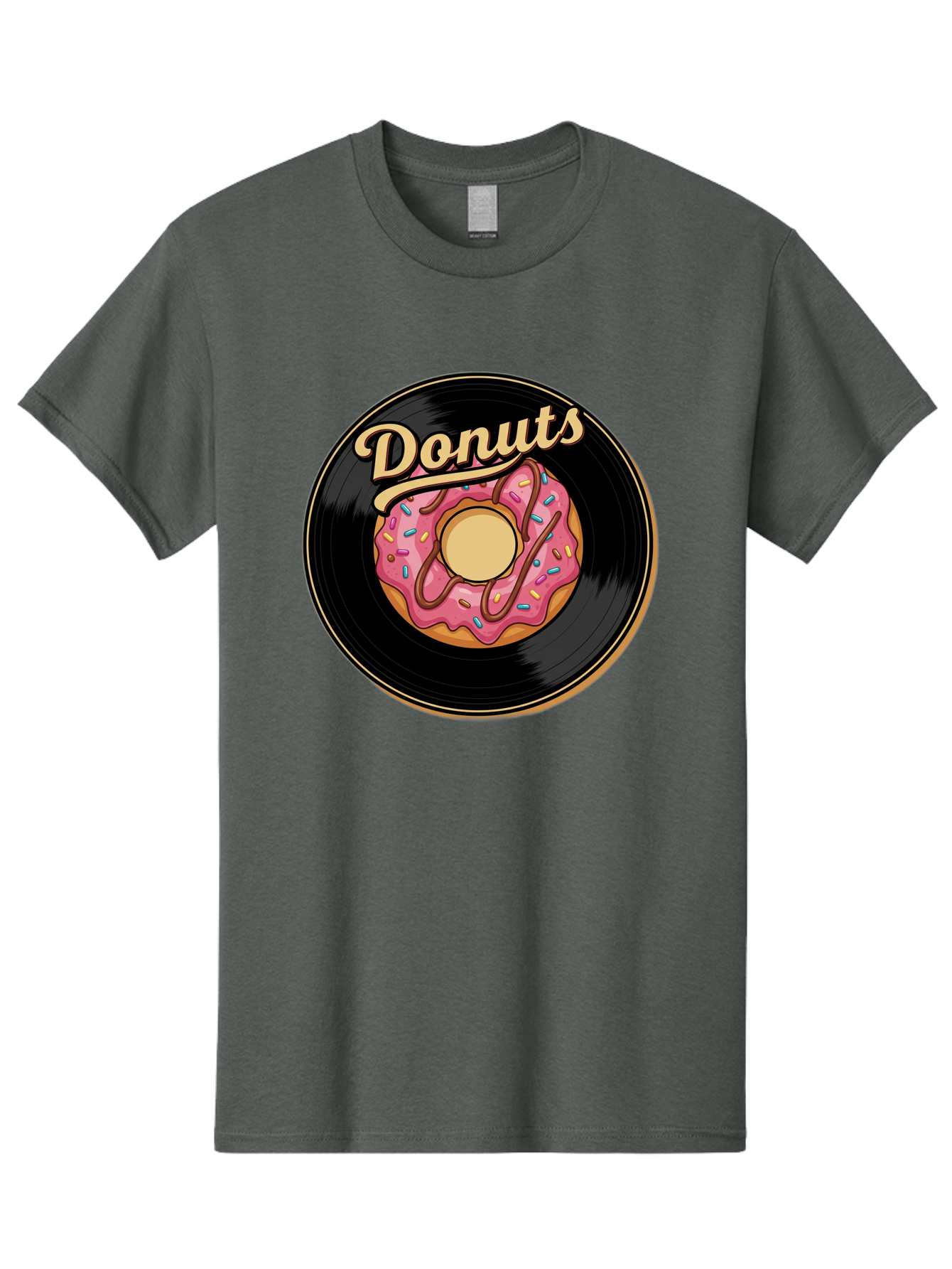 Donuts-3 Men'S Graphic Tee, 100% Cotton, Comfortable Casual Summer Wear, Machine Washable, Donut On Vinyl Record, Pink Donut With Sprinkles, Chocolate Drizzle, Sweet Treat, Retro Design, Donut Love, Vinyl Record Art, Donut Illustration Baa521
