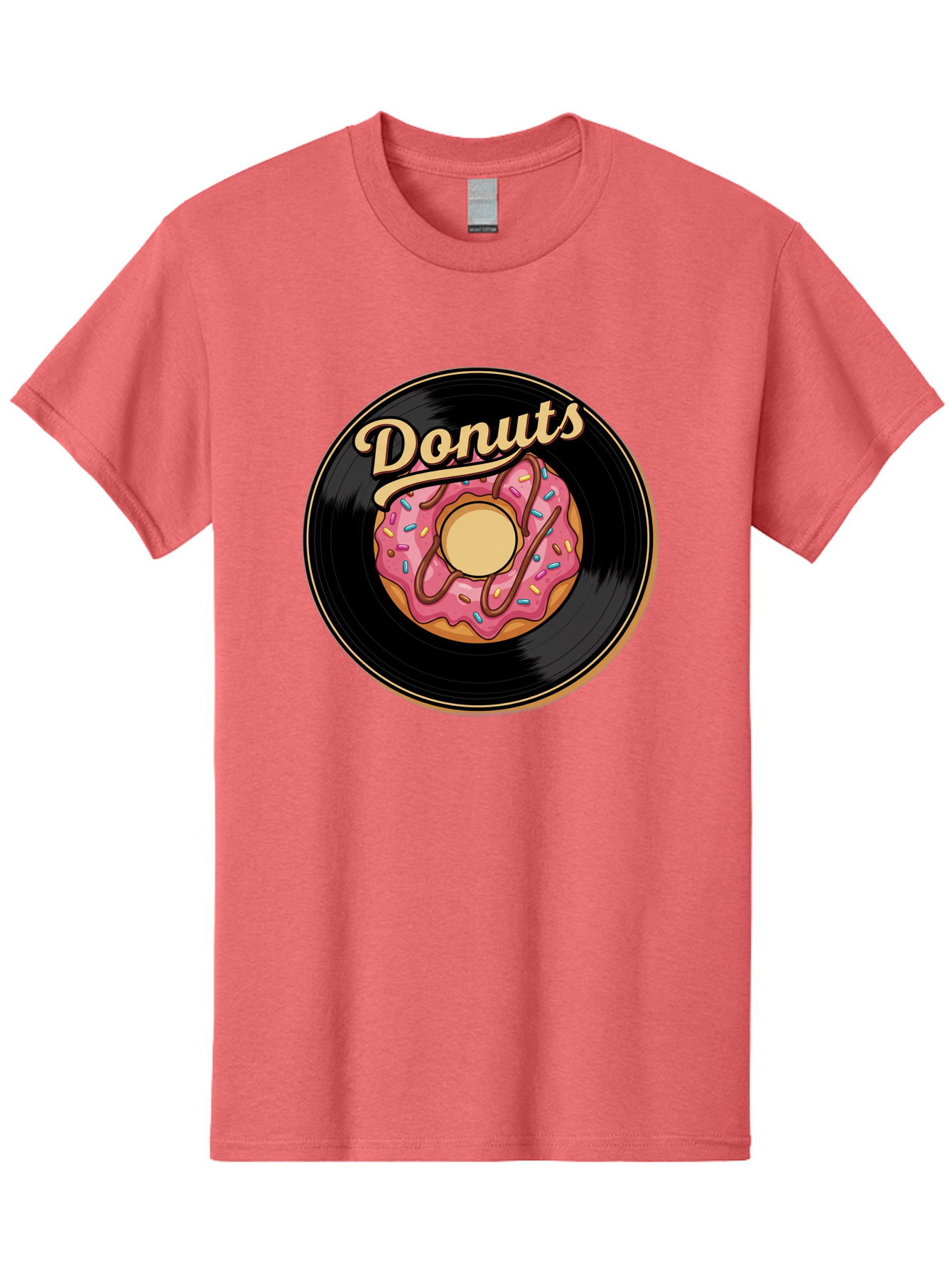 Donuts-3 Men'S Graphic Tee, 100% Cotton, Comfortable Casual Summer Wear, Machine Washable, Donut On Vinyl Record, Pink Donut With Sprinkles, Chocolate Drizzle, Sweet Treat, Retro Design, Donut Love, Vinyl Record Art, Donut Illustration Baa521