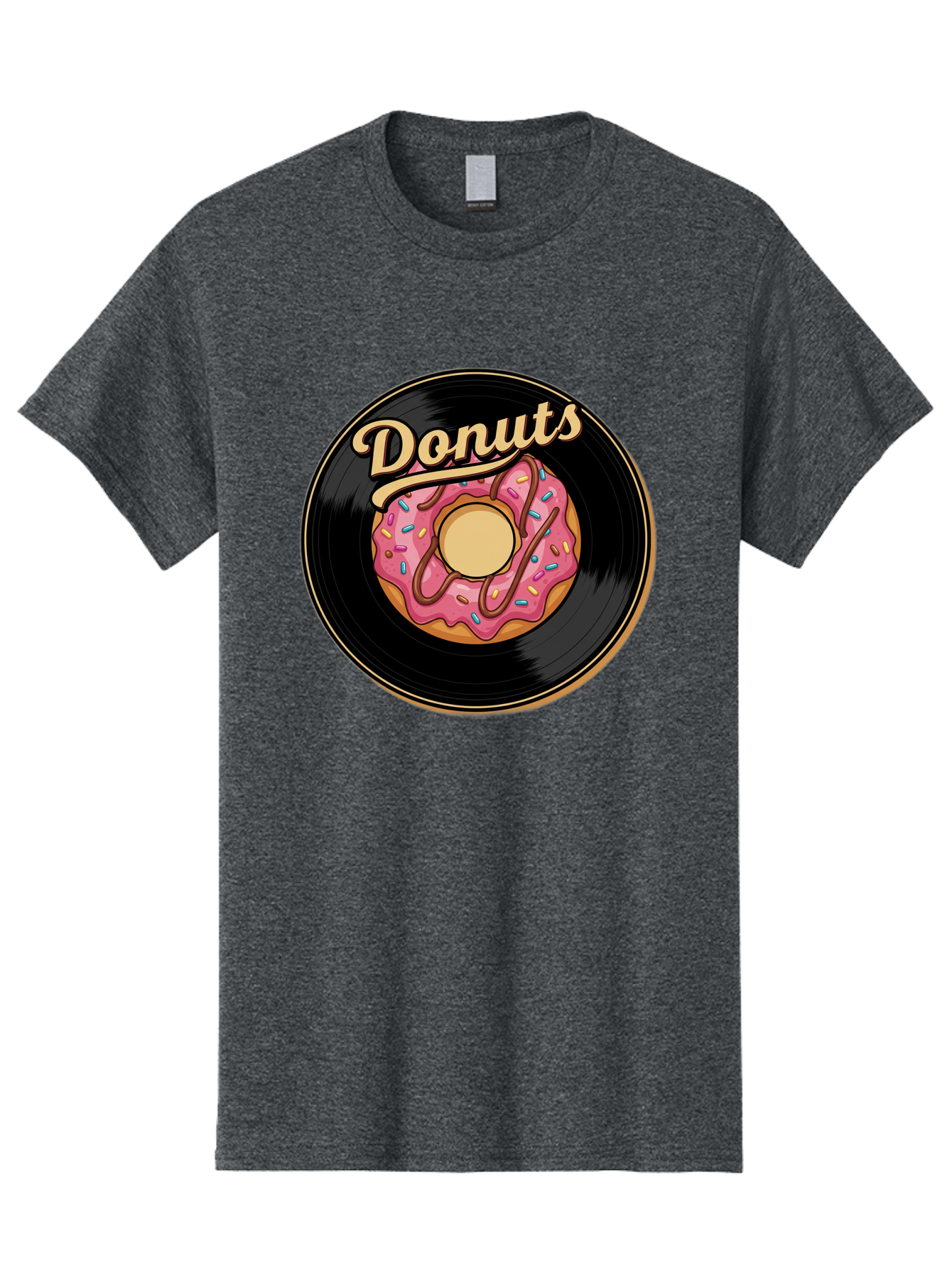 Donuts-3 Men'S Graphic Tee, 100% Cotton, Comfortable Casual Summer Wear, Machine Washable, Donut On Vinyl Record, Pink Donut With Sprinkles, Chocolate Drizzle, Sweet Treat, Retro Design, Donut Love, Vinyl Record Art, Donut Illustration Baa521